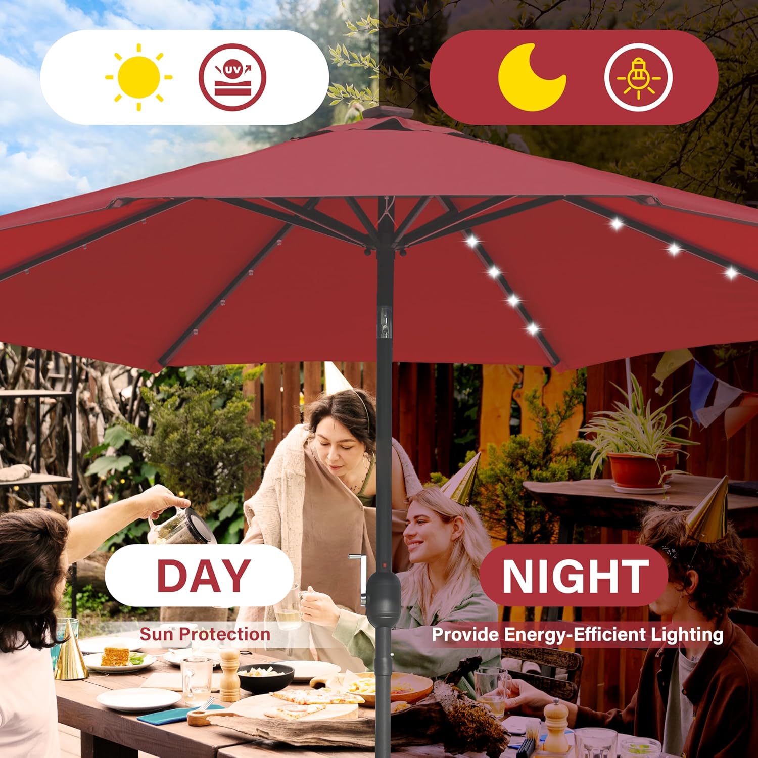 HealSmart 7.5ft Patio Umbrella with Push Button Tilt/Crank, Outdoor Table Market Yard Umbrella, 6 Sturdy Ribs for Garden, Deck, Backyard, Pool