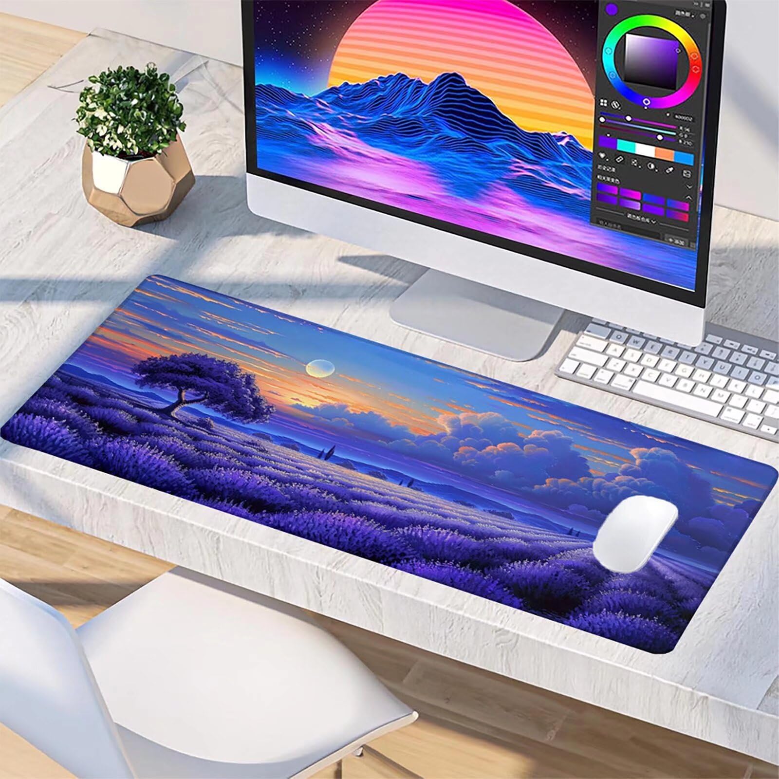 Tappetino Mouse Porpora, Luna Gaming Tappetino Mouse XXL 1200x600x3mm, Tappetino Scrivania Impermeabile e Antiscivolo, Migliora Precisione e Velocità Mouse Pad, per Accessori Gaming, Regalo J-1-Y