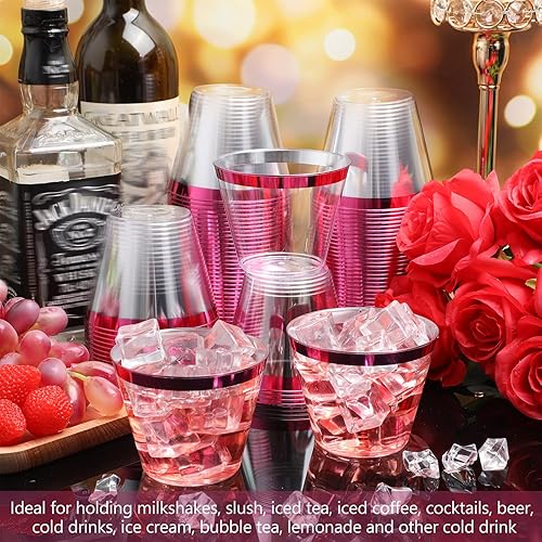 Miniatura 10 de Lounsweer 100 vasos de plástico con borde de 9 onzas, copas de cóctel transparentes resistentes desechables para cumpleaños, despedidas de soltera,