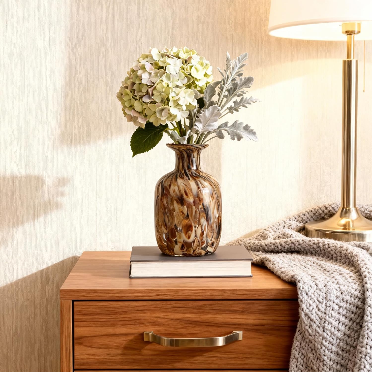 Hand Blown Glass vase, Amber-Colored Decorative vase, Modern Glass Art Piece, Ideal for Centerpiece Display in Living Rooms, Dining Tables, Offices, bathrooms, Coffee Tables, or entryway Decor.