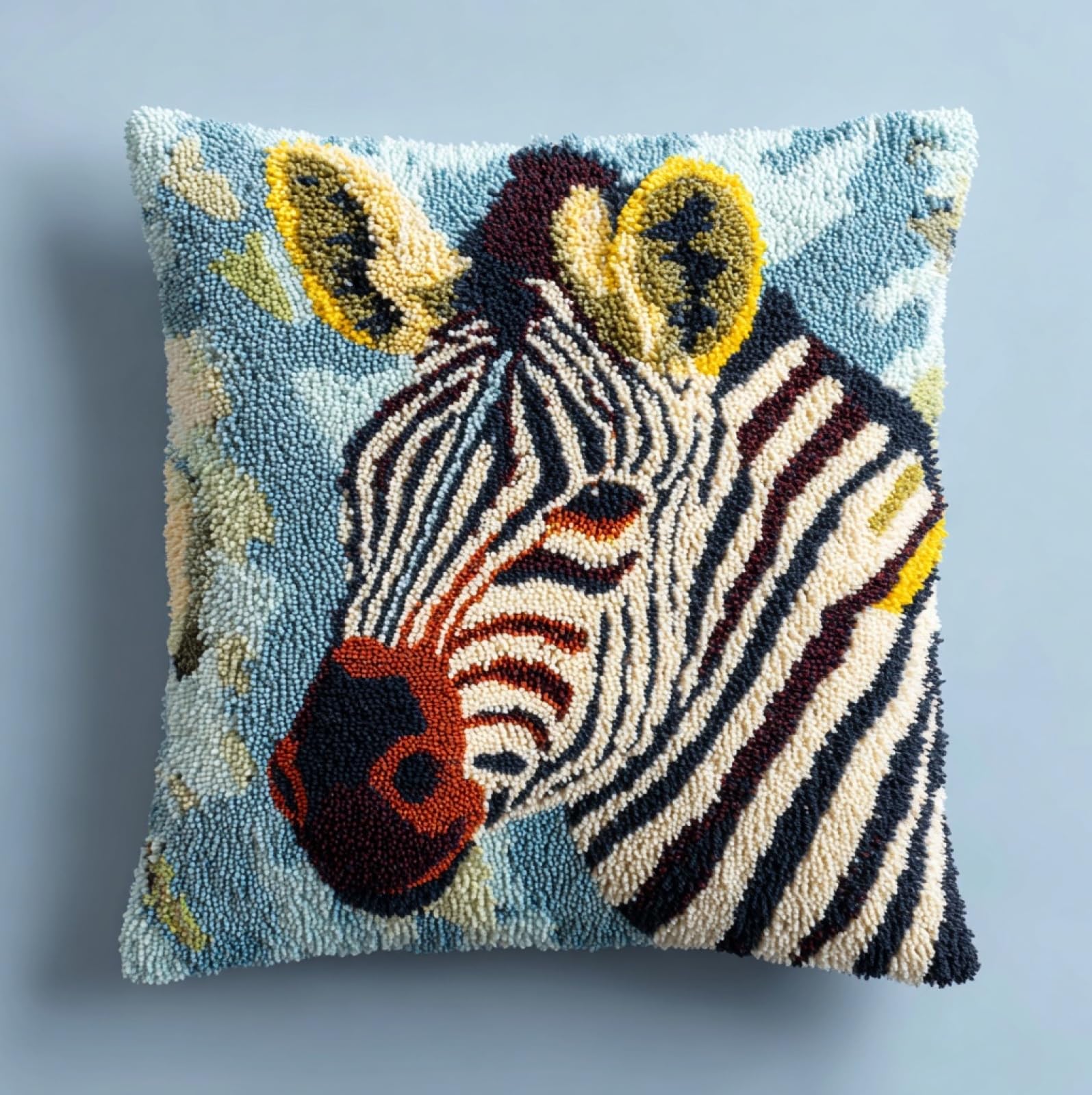 AxiangziK Latch Hook Needlecraft Pillow Kit,Animal Zebra 43x43cm DIY Cushion Making Kit for Adults Beginners,Pre-Cut Yarn Cushion Kit with Full Accessories for Home Sofa Gift