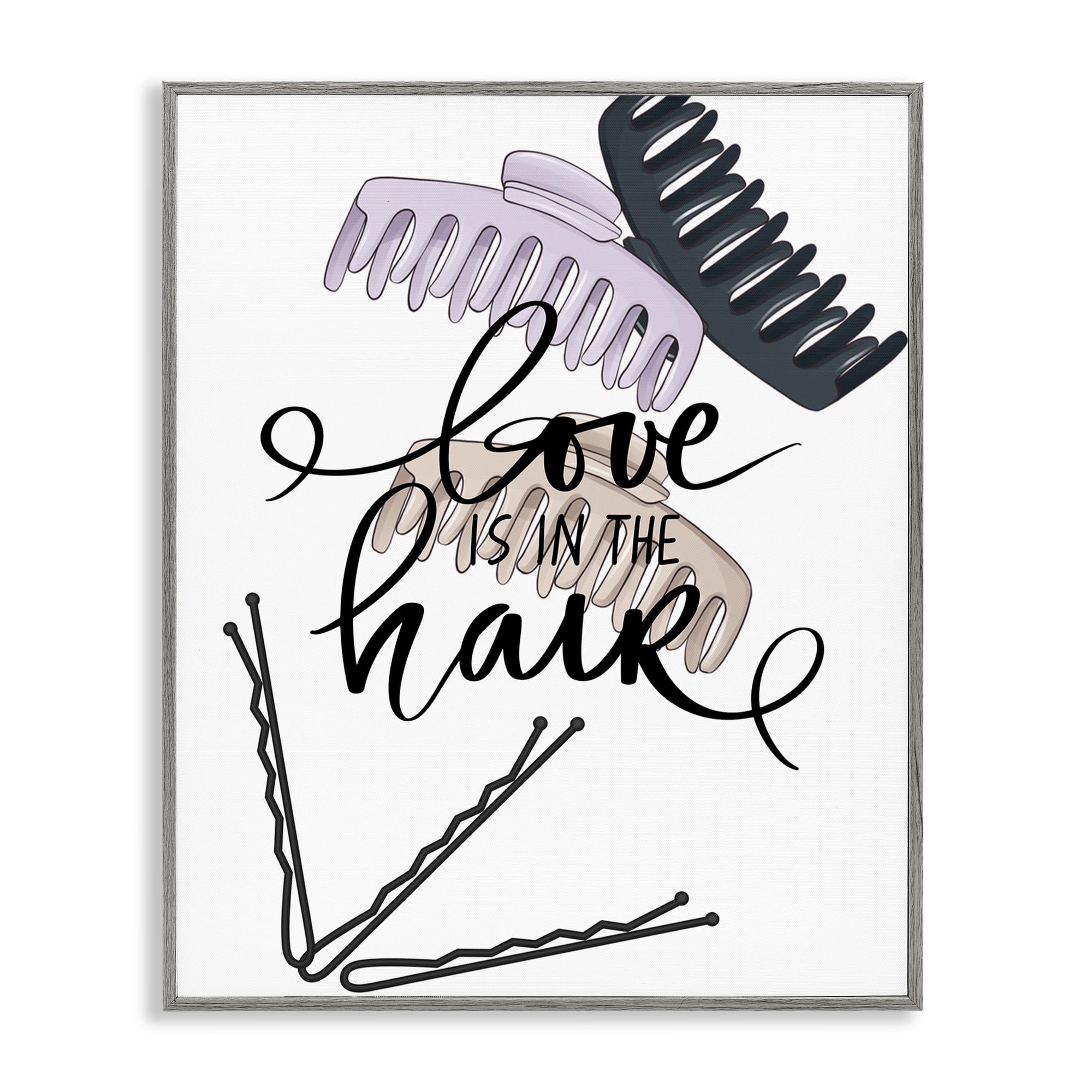 Stupell Industries Farmhouse Gray (Textured) 'Love Is In The Hair'| Framed Giclee Art