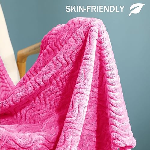 Miniatura 5 de Exclusivo Mezcla - Manta Queen para cama, mantas de vellón ligeras y acogedoras con textura decorativa de ola, adecuadas para el invierno, rosa