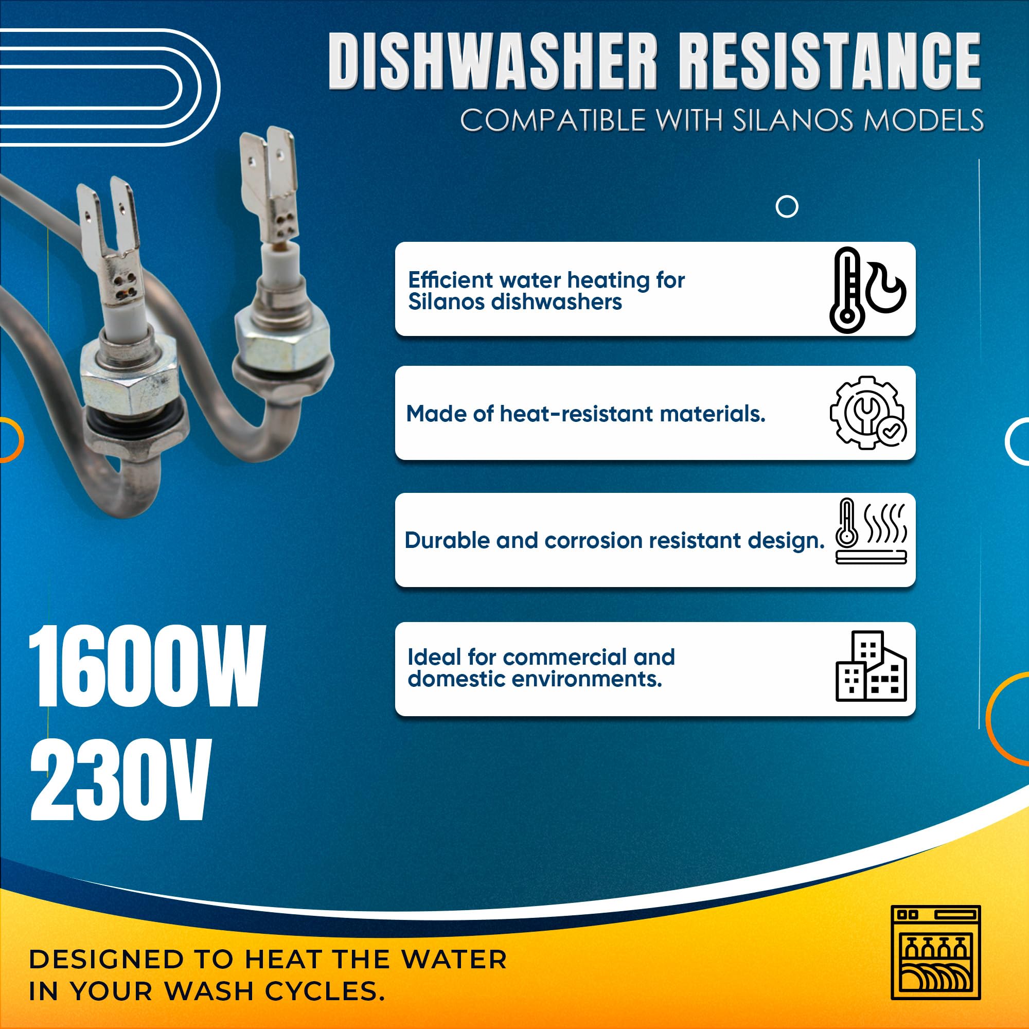 DOJA Barcelona | Résistance Lave Vaisselle 1600W | Electromenager Cuisine Compatible Avec SILANOS | 230V | 220X30mm | Reparation Lave Vaisselle | Resistance Lave Vaisselle, Couvert, Verre