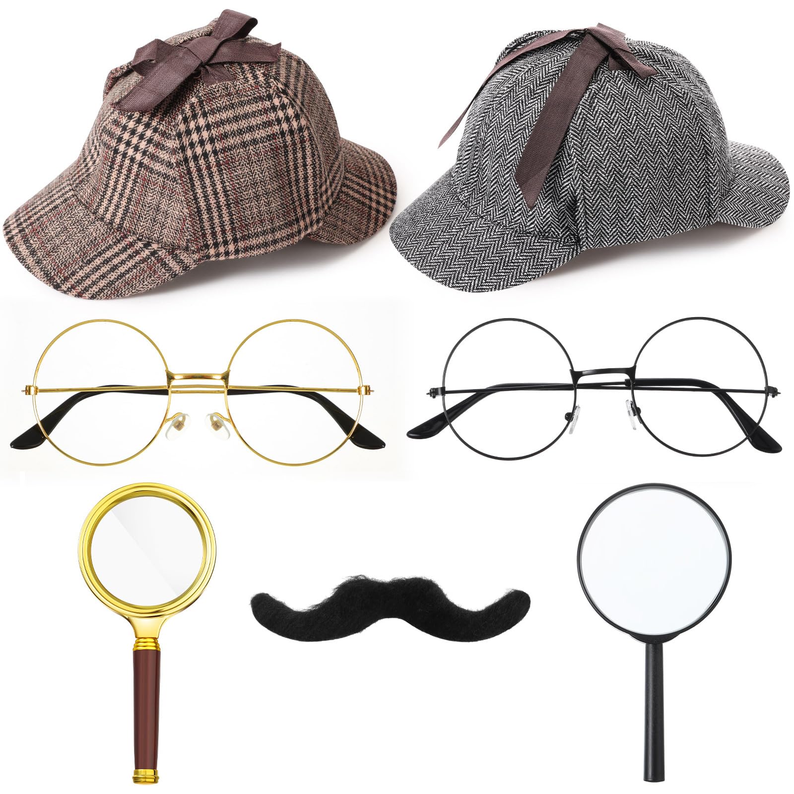 Jeyiour8 pcs Detective Costume Accessories for Adults Men Women Detective Hat Kit Outfit Party Decor