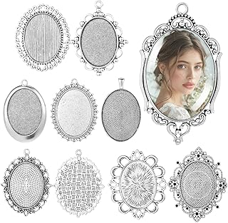 10 Pcs Pendant Trays, 30 x 40mm Vintage Blank Bezel Pendant Tray Blank Oval Cabochons Base Setting Bezel Frame Metal Cameo for Mom Bouquet Bridal Wedding Brides Graduation Photo Charms Jewelry Making