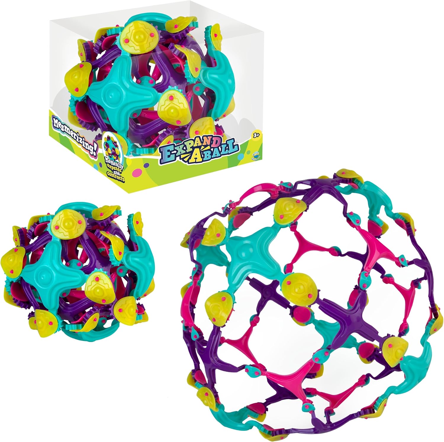 ORB Curiosities Jumbo Flower Expand-A-Ball - More Than Doubles from 5" to Over 12" - Hoberman Sphere and Expandable Breathing Ball Toy - Great for Breathing Exercises, Fidget Play for Kids and Adults