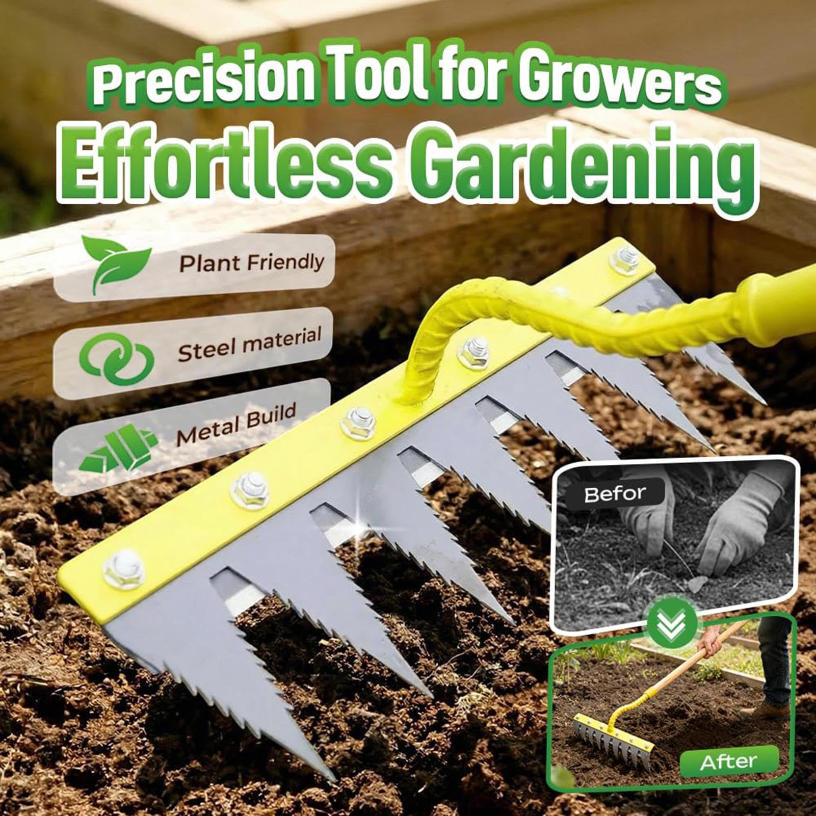 Rastrello da giardino Robusto dissodatore ed estirpatore | Estirpatori Manuali per Giardino, Prato, Cortile, Aiuola, Serra, Vivaio, Frutteto, Azienda Agricola, Esterno