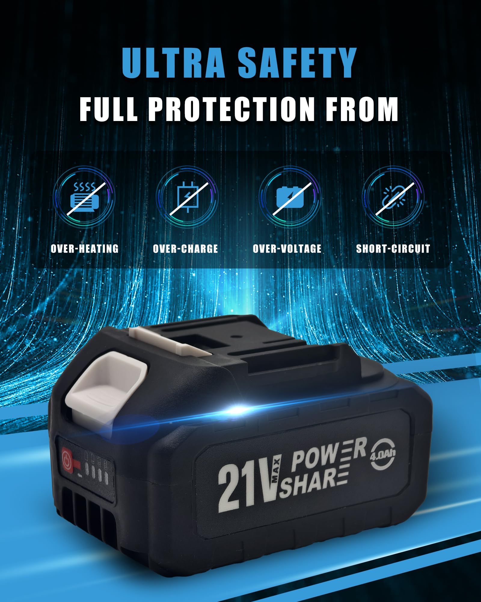 21V 4.0Ah Battery Replacement & Supplement for MIMYTH Cordless Power Tools (Cordless Pressure Washer), 21 Volt Lithium Battery with Power Chargers, Cordless Tool Battery Packs - 5