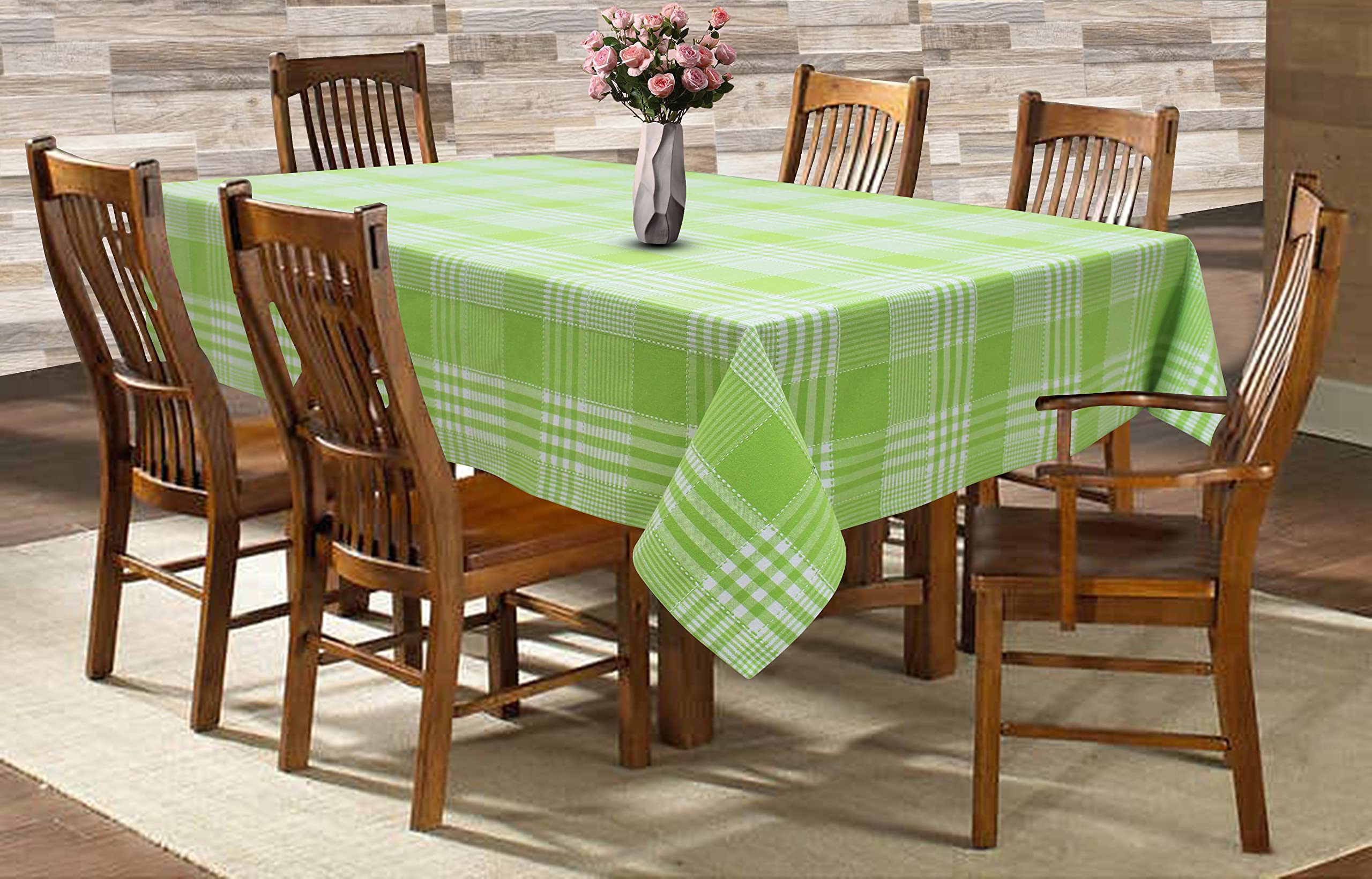 Olive Fabs Cotton Designer Checks Tablecloth|Teapoy Cloth| Use for 6 Seater Dinings| Rectangular| Pack of 1 (6 Seater, Green)