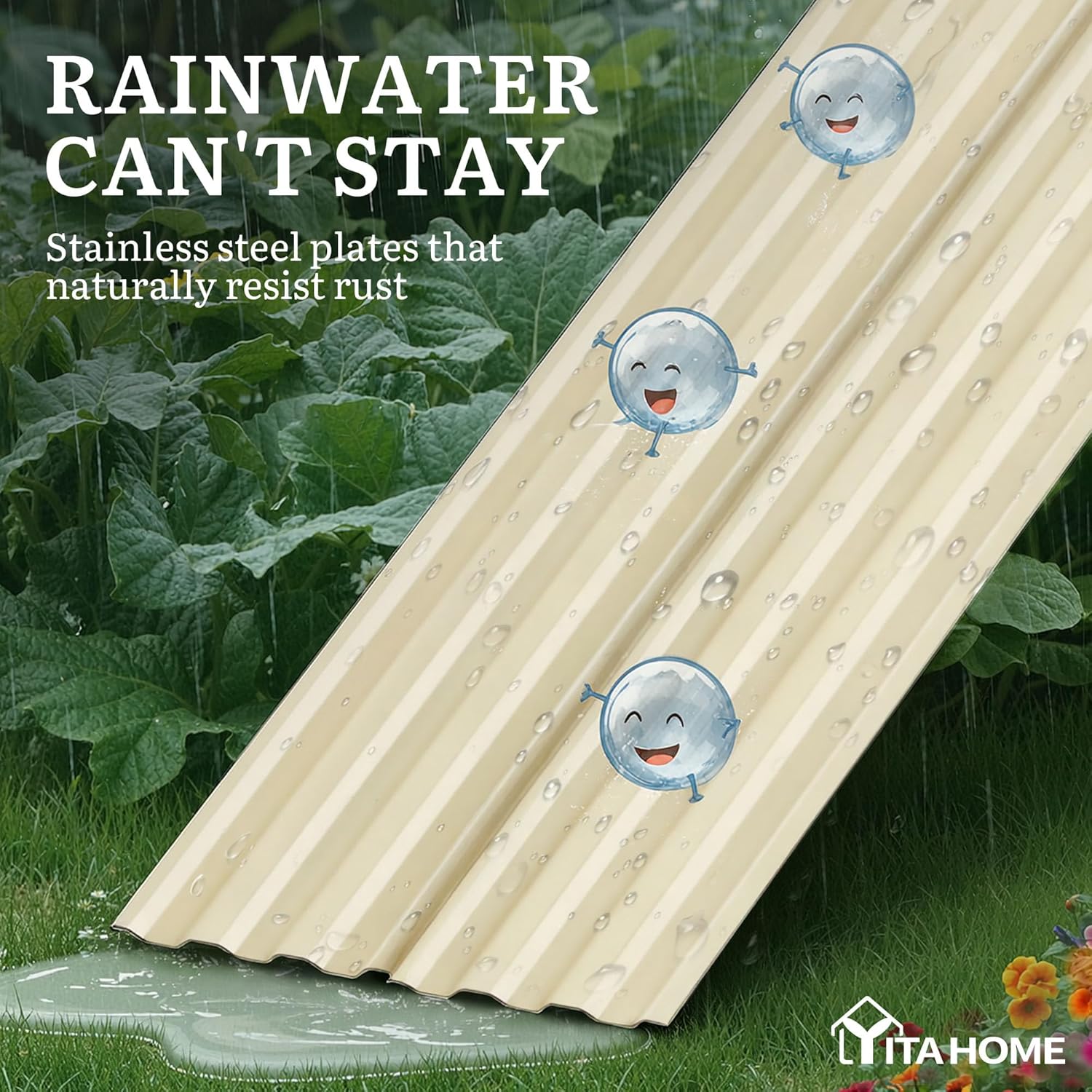 YITAHOME 8x4x2ft Large Raised Garden Bed Kit, Galvanized Metal Planter Box with Gloves, Support Rod & Safety Rubber, Outdoor Above Ground Planters for Plants Vegetables Flowers, Cream Yellow