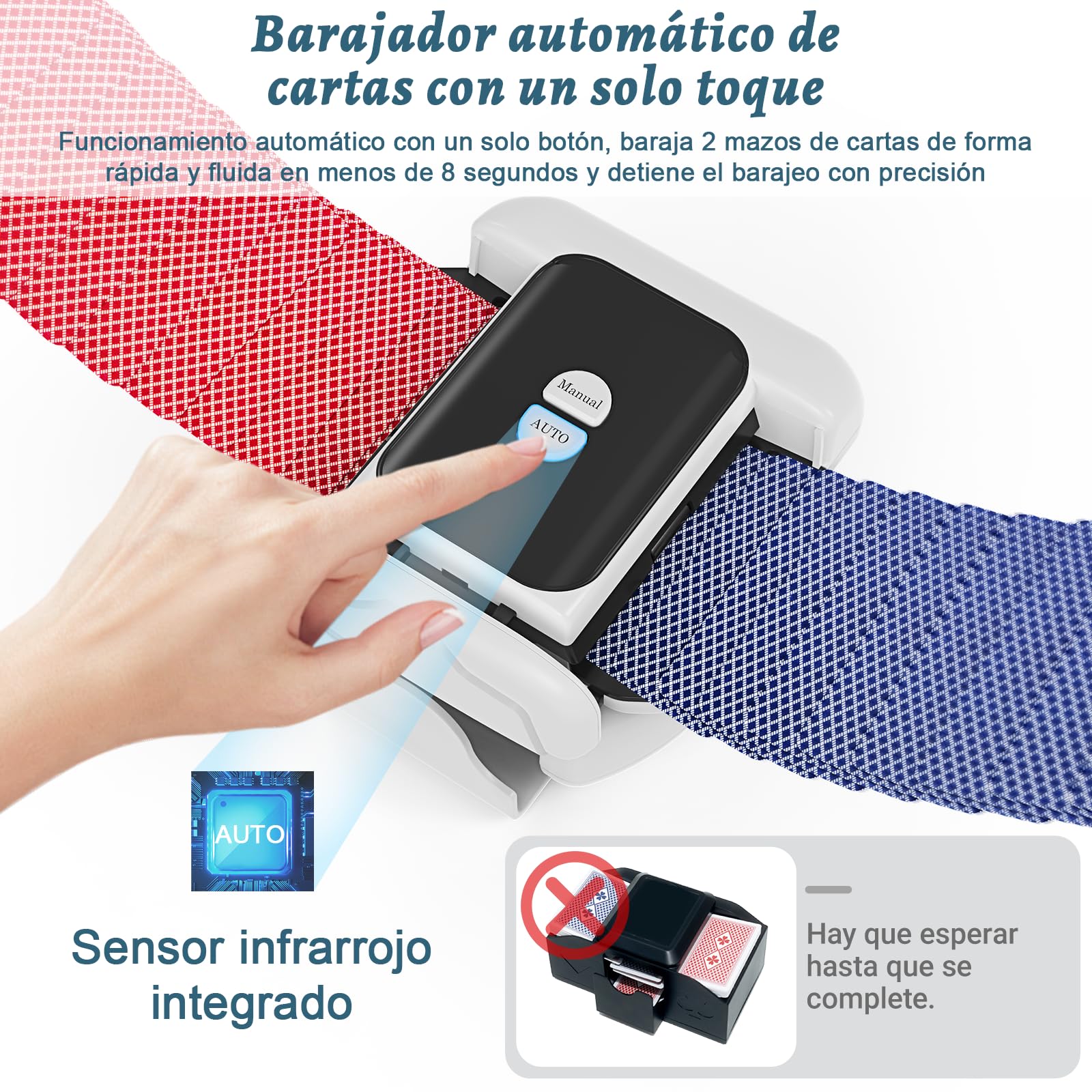 Holiky Barajador de cartas automático de 2 mazos, Baraja cartas recargables con un solo toque en modo automático y manual, Barajadores eléctricos de cartas de póquer para UNO, Poker, Bicycle Cards