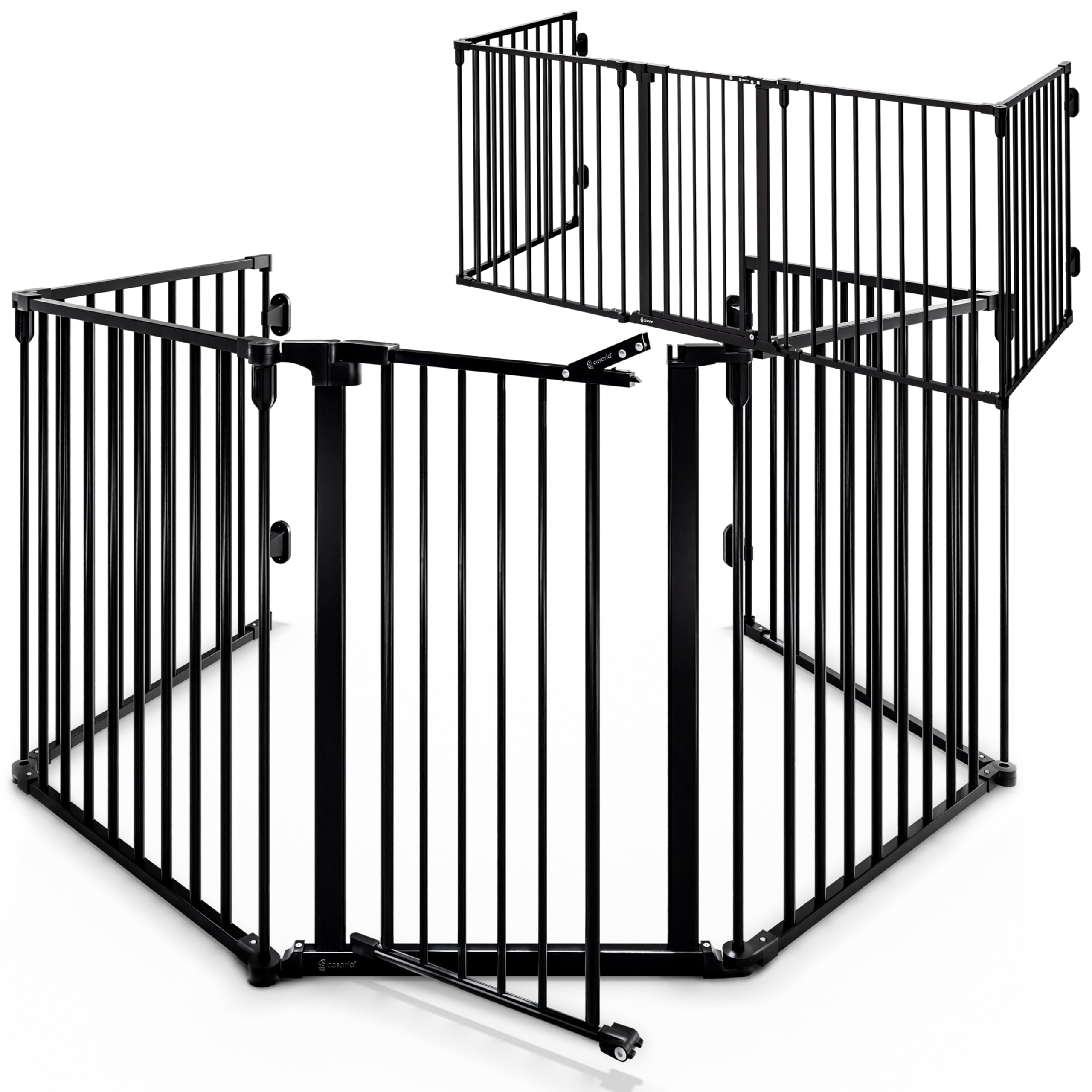Casaria Black Casaria® 5 Section Foldable Metal Fireplace Safety Gate With Safety Door Lock | Foldable 306X77cm Fireplace Safety Gate Barrier | Steel Plastic Dog Baby Kids Stove Gate (2X)