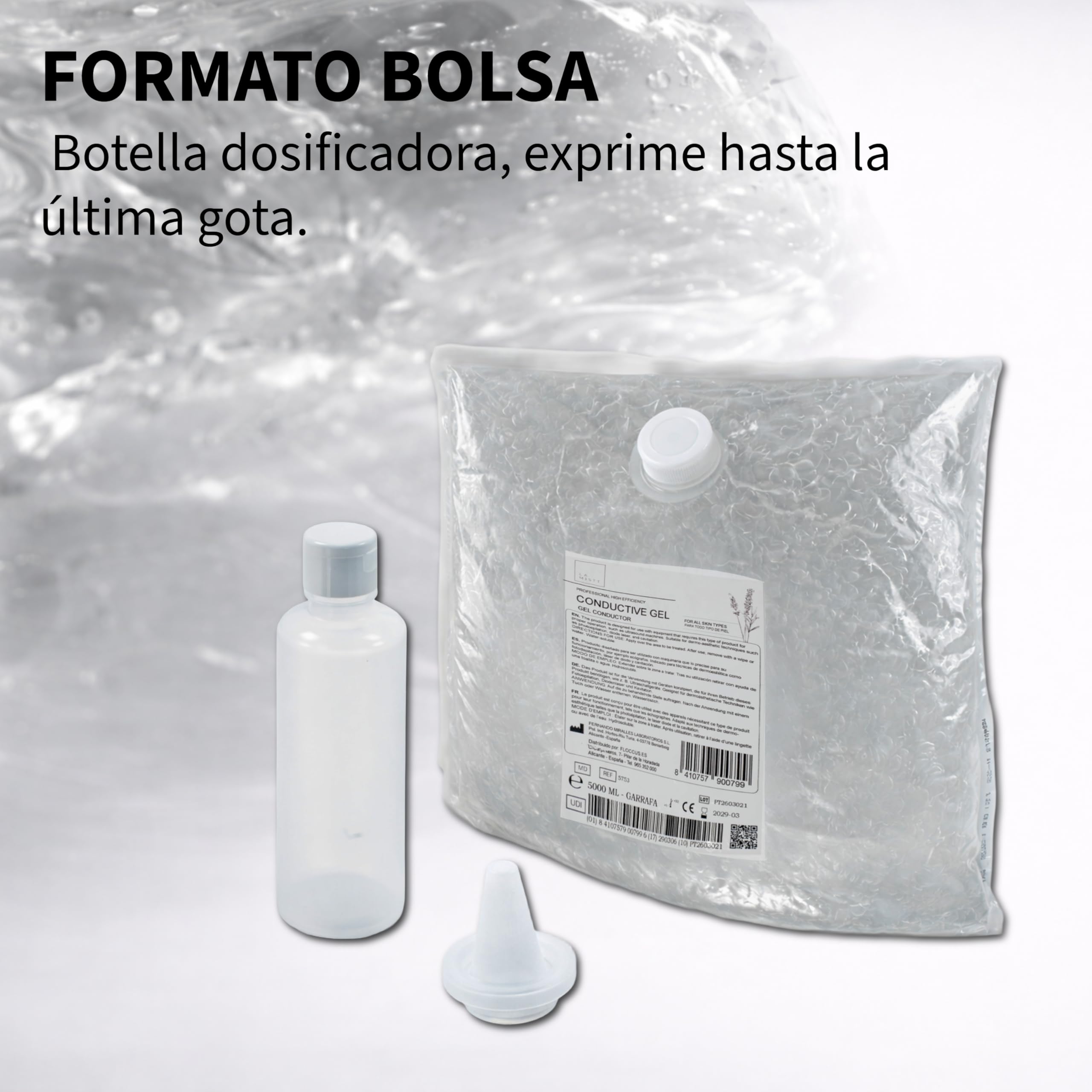 LAMISTT Gel Conductor Ultrasonidos Bolsa 20 Litros + Botella Rellenable 250 ml | Gel Sanitario para Ecografía, Cavitación, Electroestimulación, IPL y Láser | Alta Conductividad | Uso Profesional