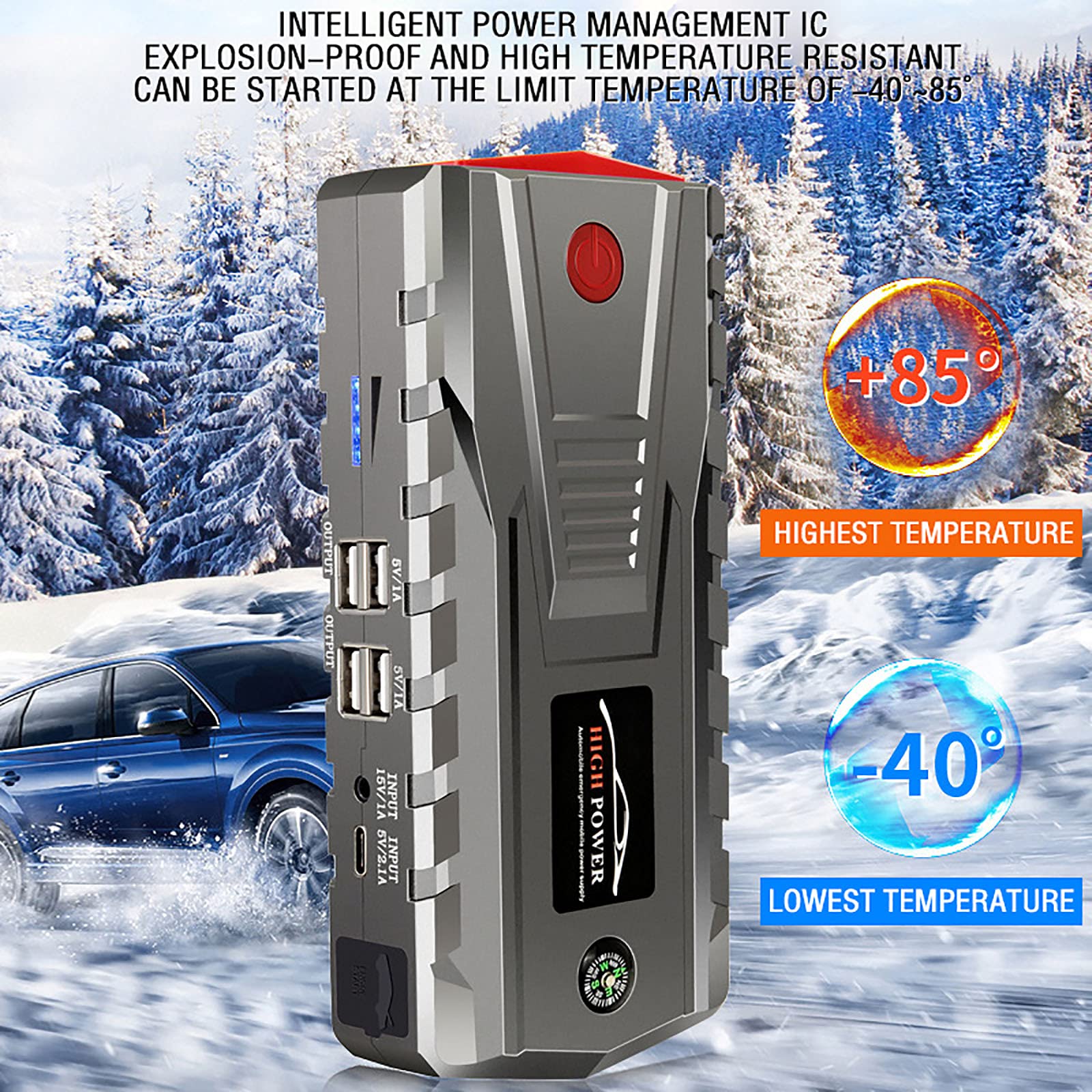 Avviatore di Emergenza Supersafe da 1200 A, 12 V, 4 USB, Portatile, per Auto, con Pompa dell'Aria e Valigia