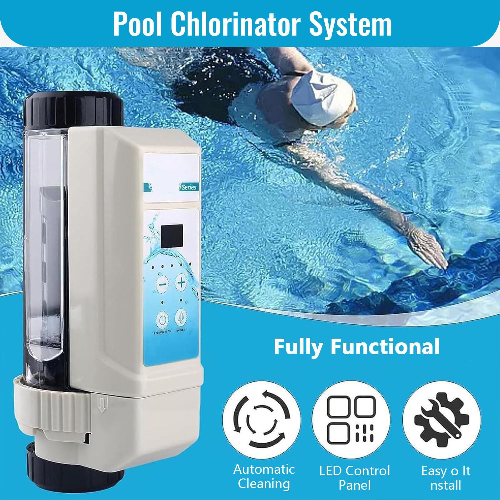 Clorador De Agua Salada, Electrolizador De Cloro De CloracióN Salina, Funciones Completas, para Piscinas, Clorinador De Agua Salada. EC8