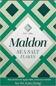 Maldon Salt, Sea Salt Flakes, 8.5 oz (240 g), Kosher, Natural, Unique Gourmet Pyramid Shaped Salt Flakes, Perfect for a Wide Range of Dishes, Hand-Harvested for Four Generations (Packaging May vary)