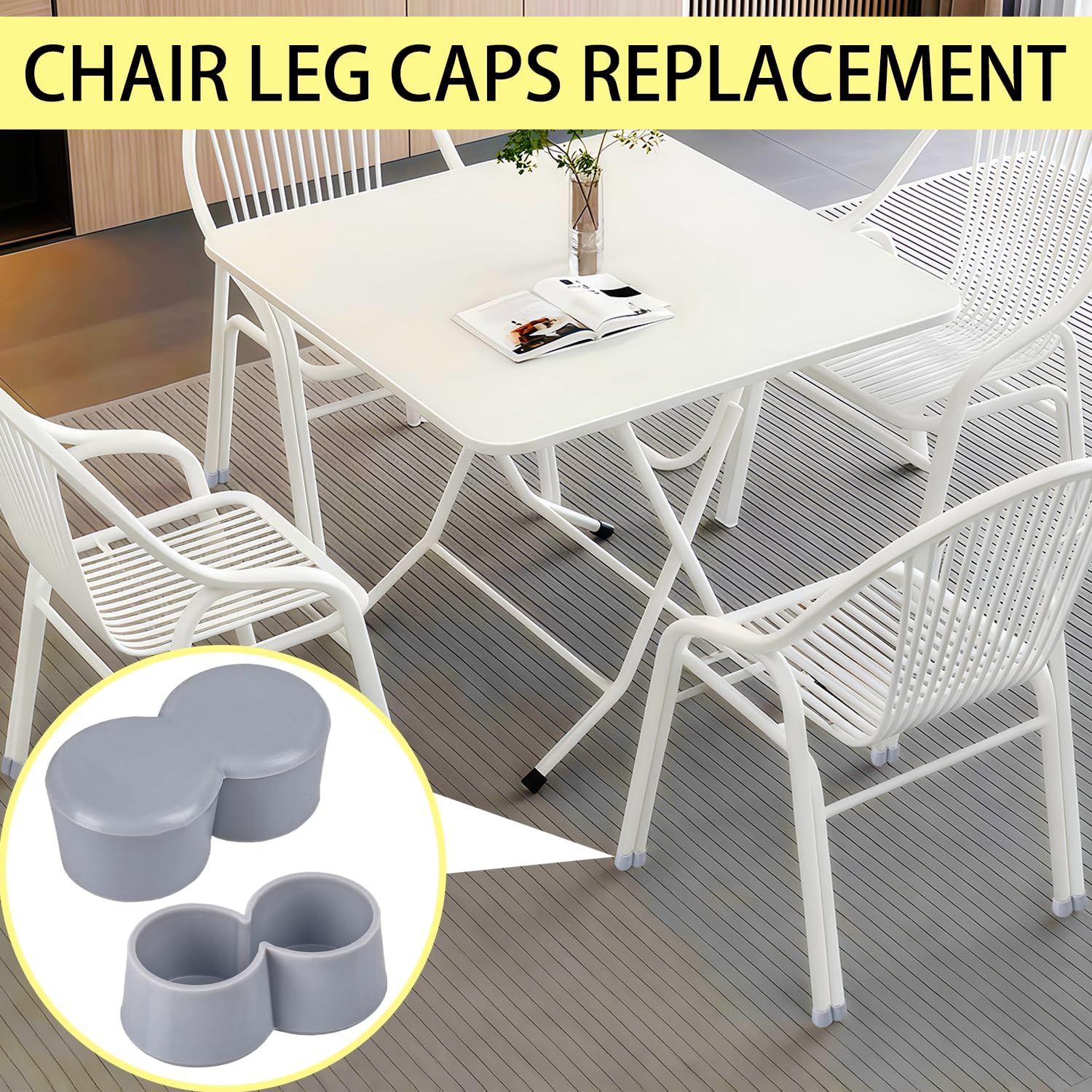 4 Pack Double-Row Chair Leg Caps Replacement for Retro 50s Chairs – 1" Inner Diameter Vintage Furniture Floor Protectors, Anti-Scratch Non-Slip Plastic & Rubber Caps