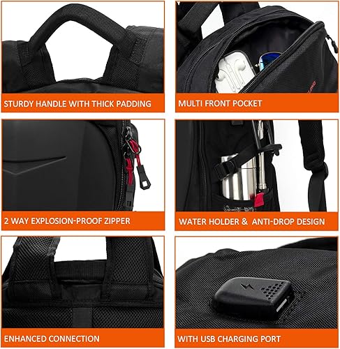 Miniatura 5 de KINGSLONG Mochila para laptop de 17 pulgadas para exteriores, para hombre, para viajes, juegos, motocicleta, trabajo, mochila impermeable, Negro,