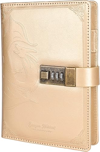 Vista 9 de Dragon - Diario de cuero, cuaderno de tapa dura, diario recargable con cerradura, diario de escritura en papel en línea/en blanco con cerradura
