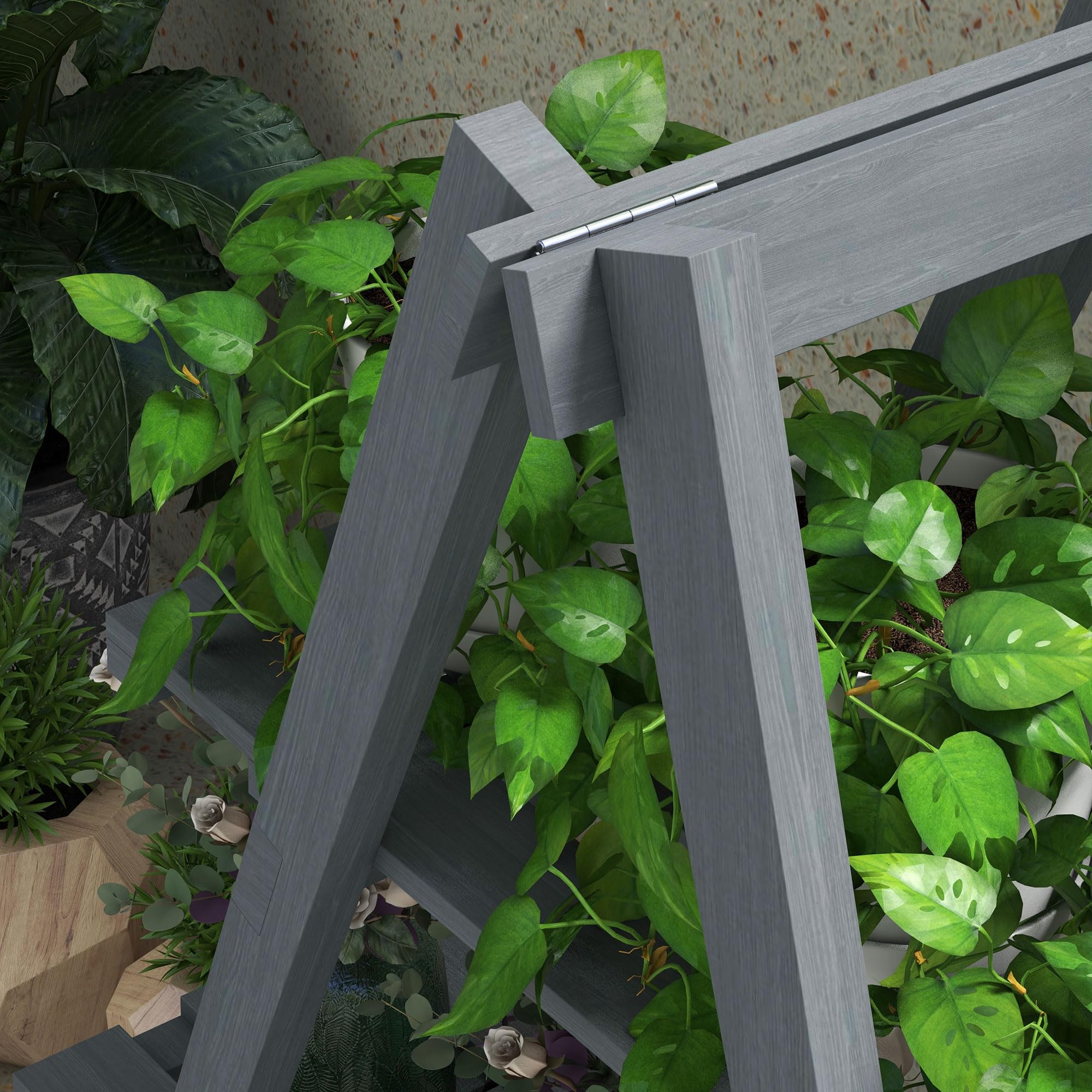Outsunny Estantería para Plantas Plegable de Madera Soporte para Macetas de 3 Niveles con Marco en A para Exteriores Interiores Salón Jardín Balcón 100x36x112 cm Gris
