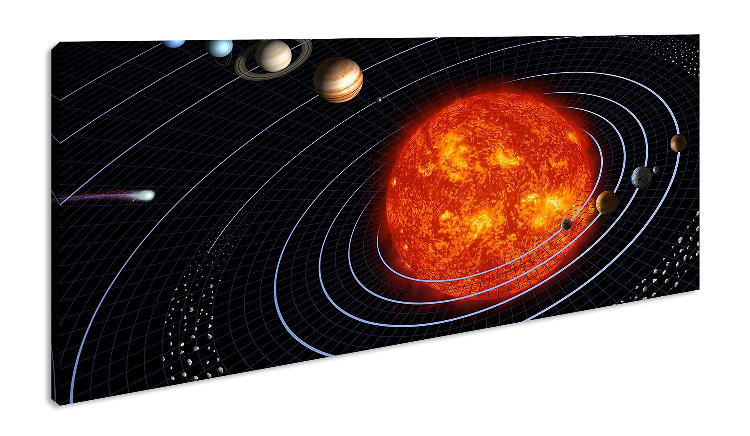 Unser Sonnensystem Panorama Impression numérique de qualité supérieure avec cadre en bois 120 x 60 cm