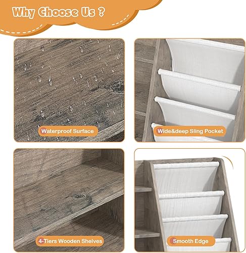 Miniatura 4 de Estantería infantil de 4 niveles de madera, estantería de cinco capas para niños, estante para libros de almacenamiento para bebés y niños pequeños,