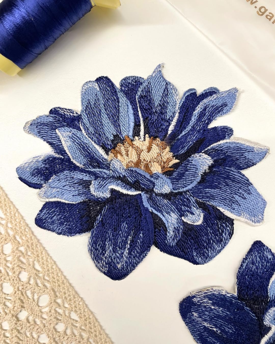 GARAAN - Machine Embroidered Applique, Embroidery Patch, Sew on Patches, DIY Projects, Dahlia Flower (Pack of 3) (Denim) 4