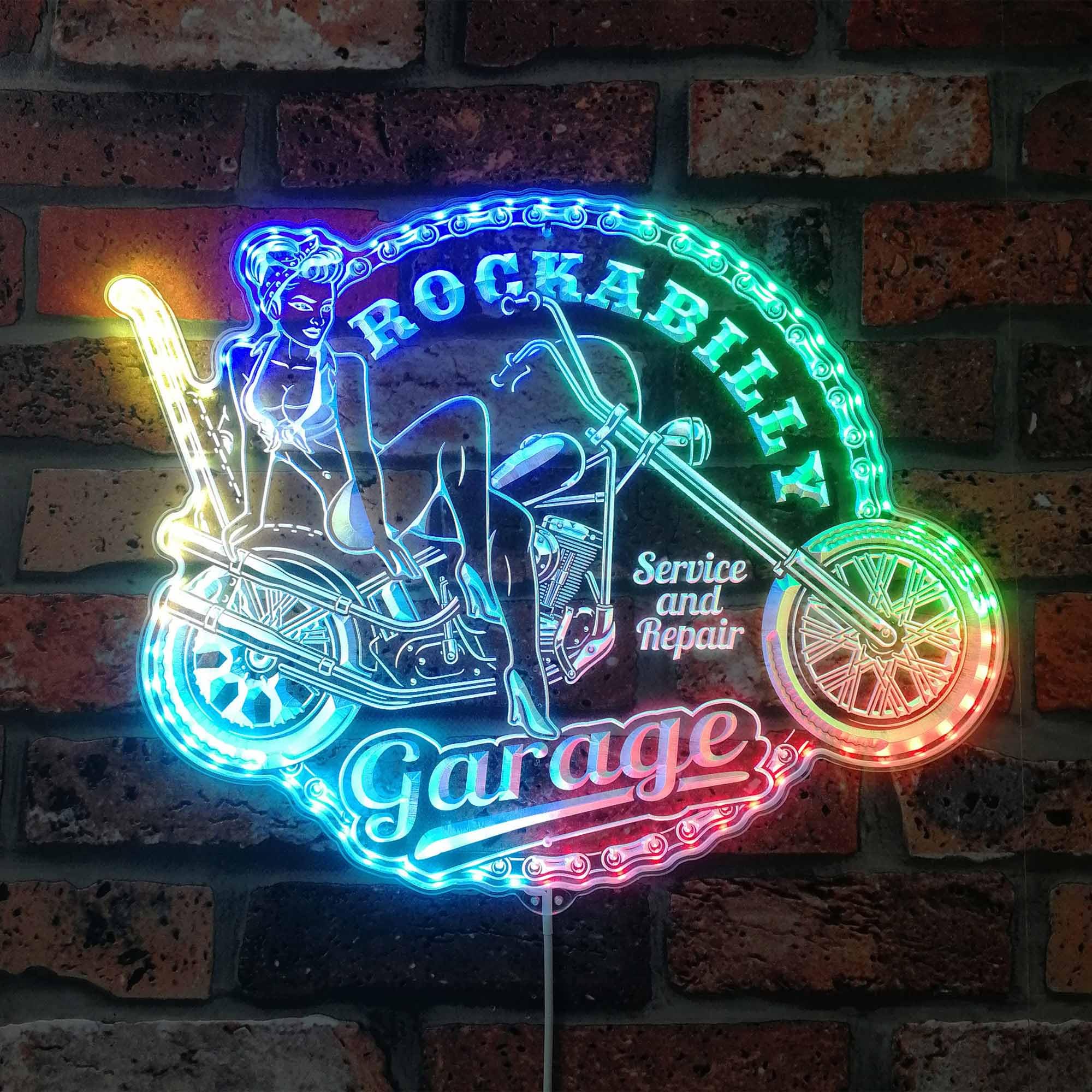 ADVPRO Rockabilly Girl Pin up Garage RGB Dynamic Glam LED Sign - Cut-to-Edge Shape - Smart 3D Wall Decoration - Multicolor Dynamic Signage st06s43-fnd-i0320-c