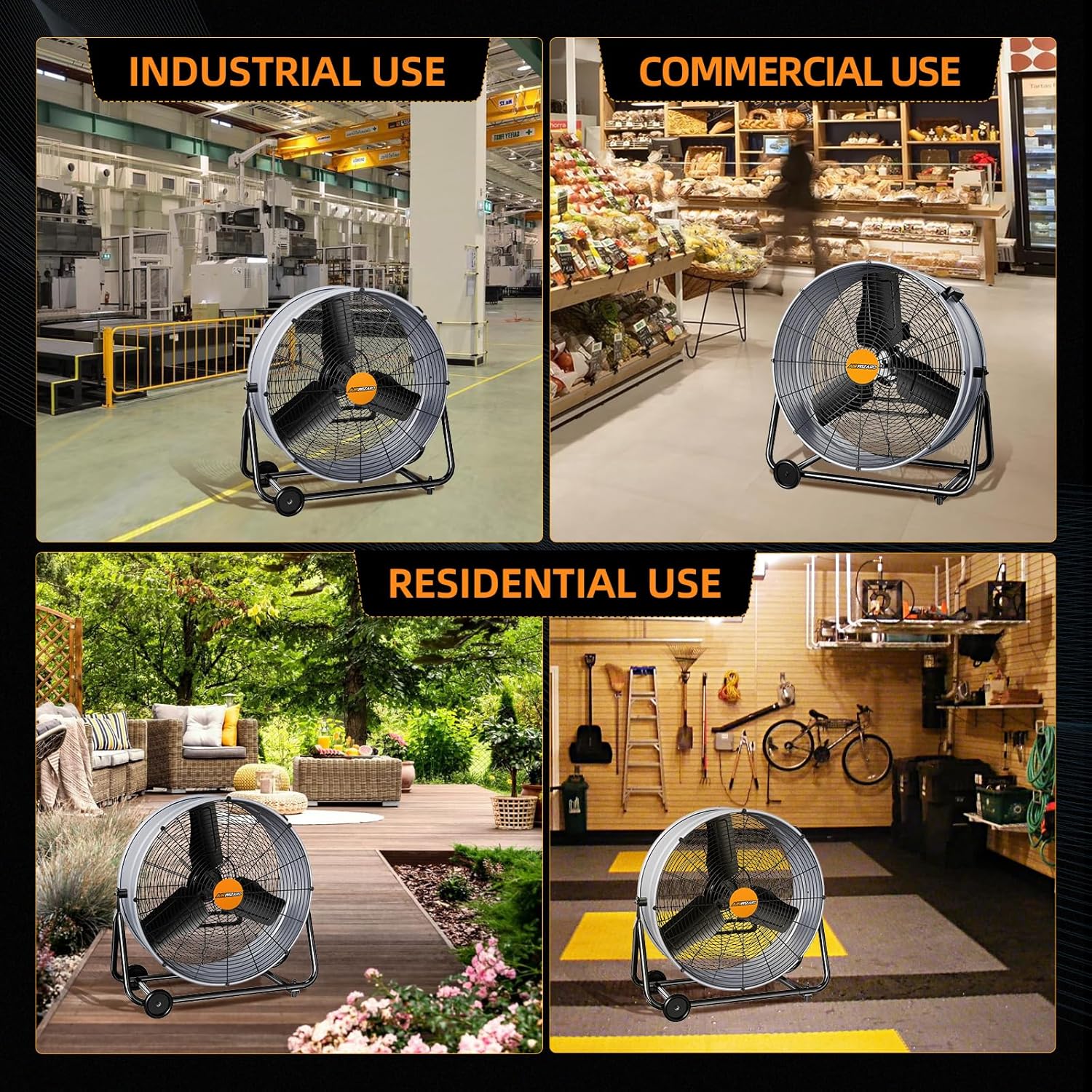 24inch Powerful Cooling Industrial Fan - Heavy Duty Metal Floor Fan With 3 Speeds Up To 8500 Cfm, 360-Degree Rotation, Quiet 57db Breeze Mode, Portable Shop Fan For Garage, Warehouse, Studio