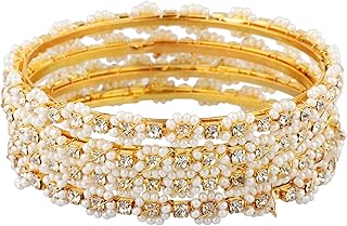 Efulgenz Gold Plated Faux Pearl CZ Cubic Zirconia Crystal Rhinestone Bracelet Bangle Set Jewelry