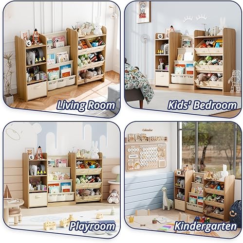 Miniatura 7 de Organizador de juguetes para niños, organizadores grandes de juguetes y almacenamiento con 7 contenedores extraíbles, estantería de 4 niveles para