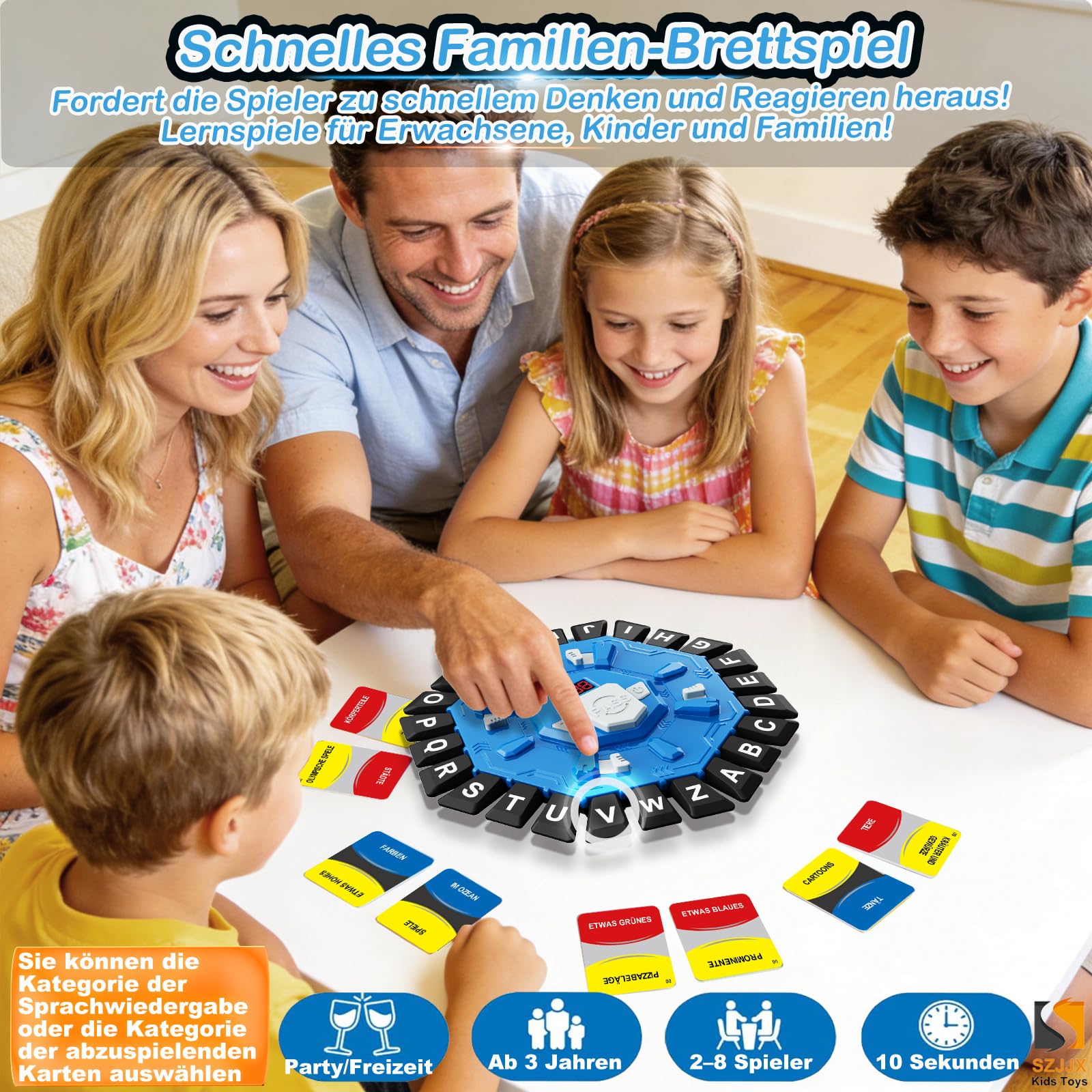 Wortspiel, Brettspiele für Kinder und Erwachsene mit 2 Modi, 24 Tasten Buchstaben Drücken Familienspiel Partyspiele mit Deutscher Aussprache,Puzzlespiel für Jungen und Mädchen ab 3 Jahren,2–8 Spieler