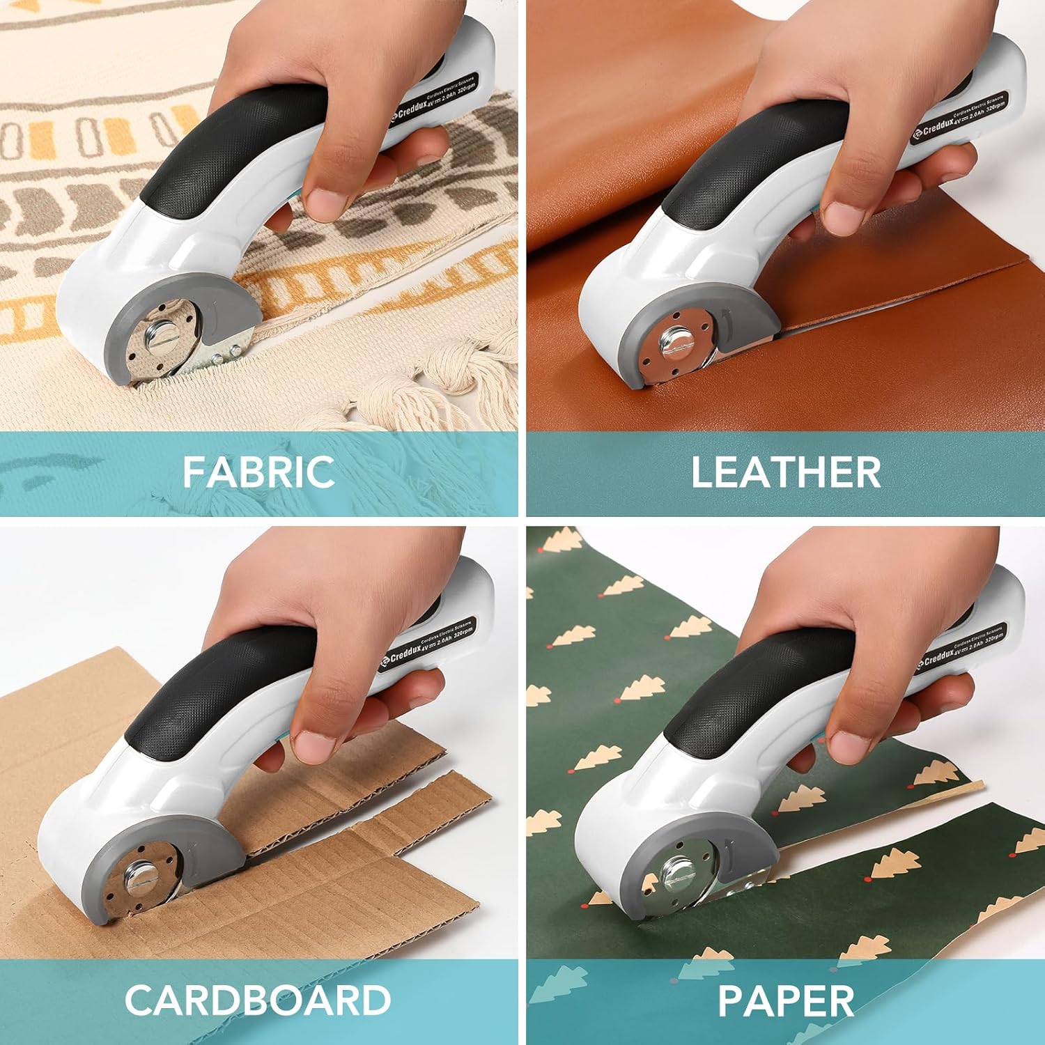 Electric Box Cutter, Cordless Electric Scissors With Safety Lock, USB Rechargeable Cardboard Cutter for Packages Leather Plastic（White）