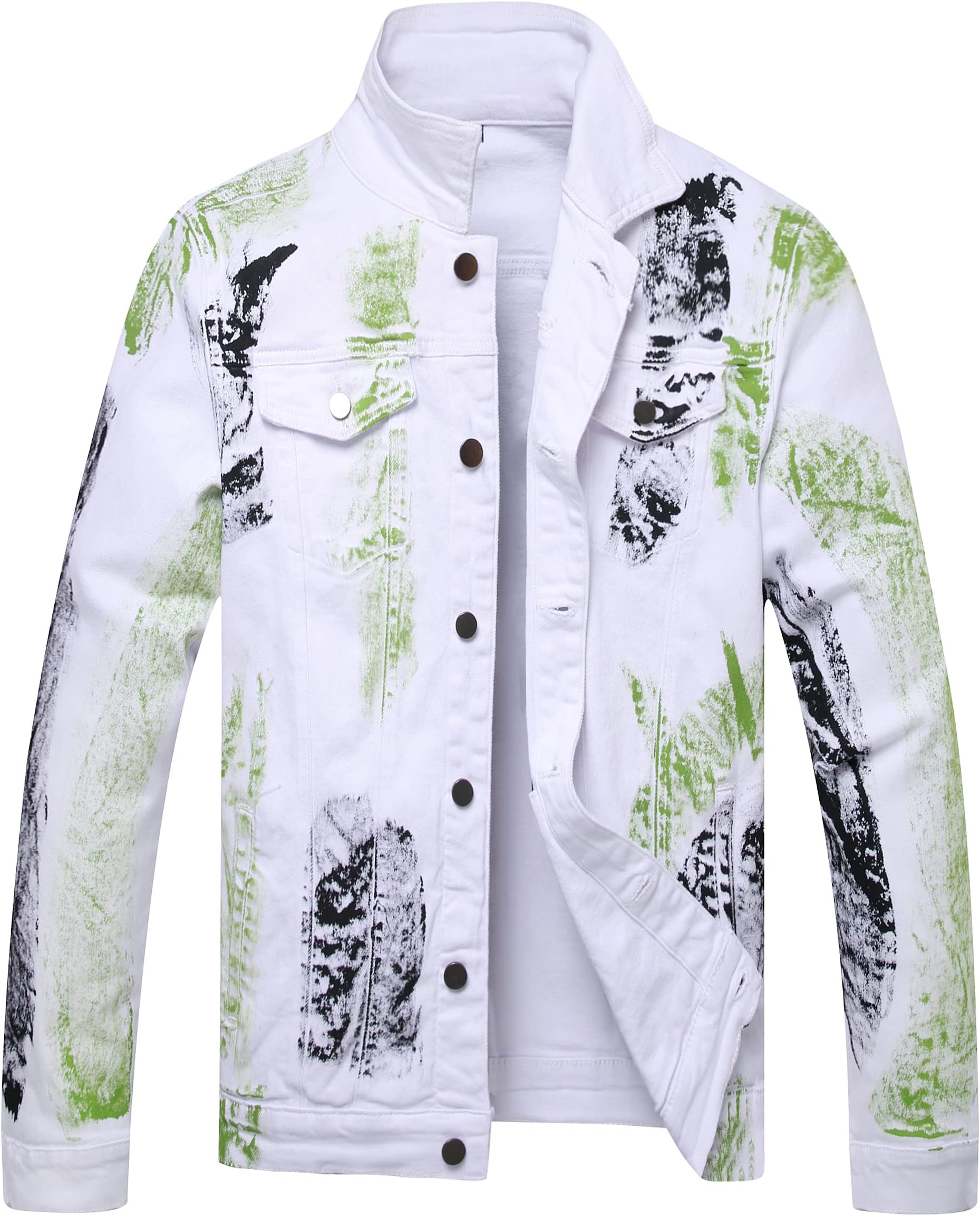 LAMKUKU Mens Denim Jacket Ripped Slim Jean Jacket Coat for Men