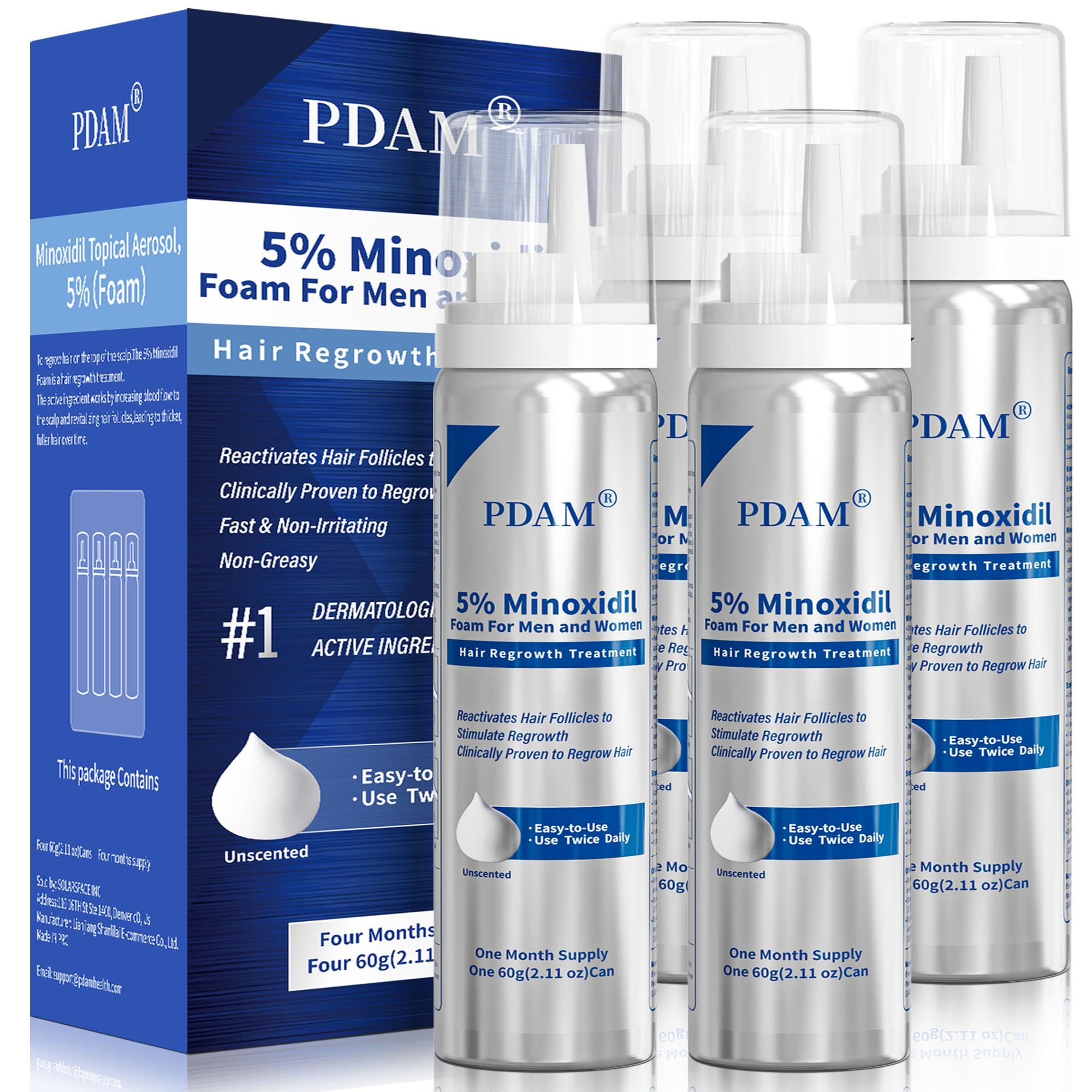 Minoxidil for Men and Women Foam Hair Growth - 5% Minoxidil Foam Hair Regrowth Treatment for Men, Topical Hair Loss Treatments, Extra Strength Thicker & Fuller Hair, 4 x 2.11 oz for 4 Months