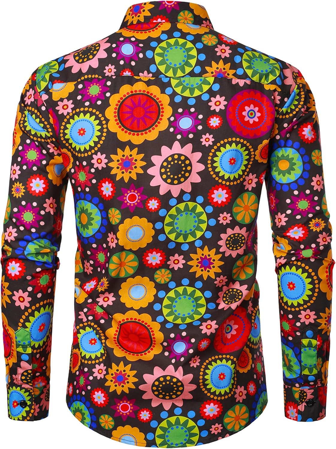 JOGAL Mens 70s Floral Dress Shirt Long Sleeve Printed Casual Button Down Shirts - Image 2