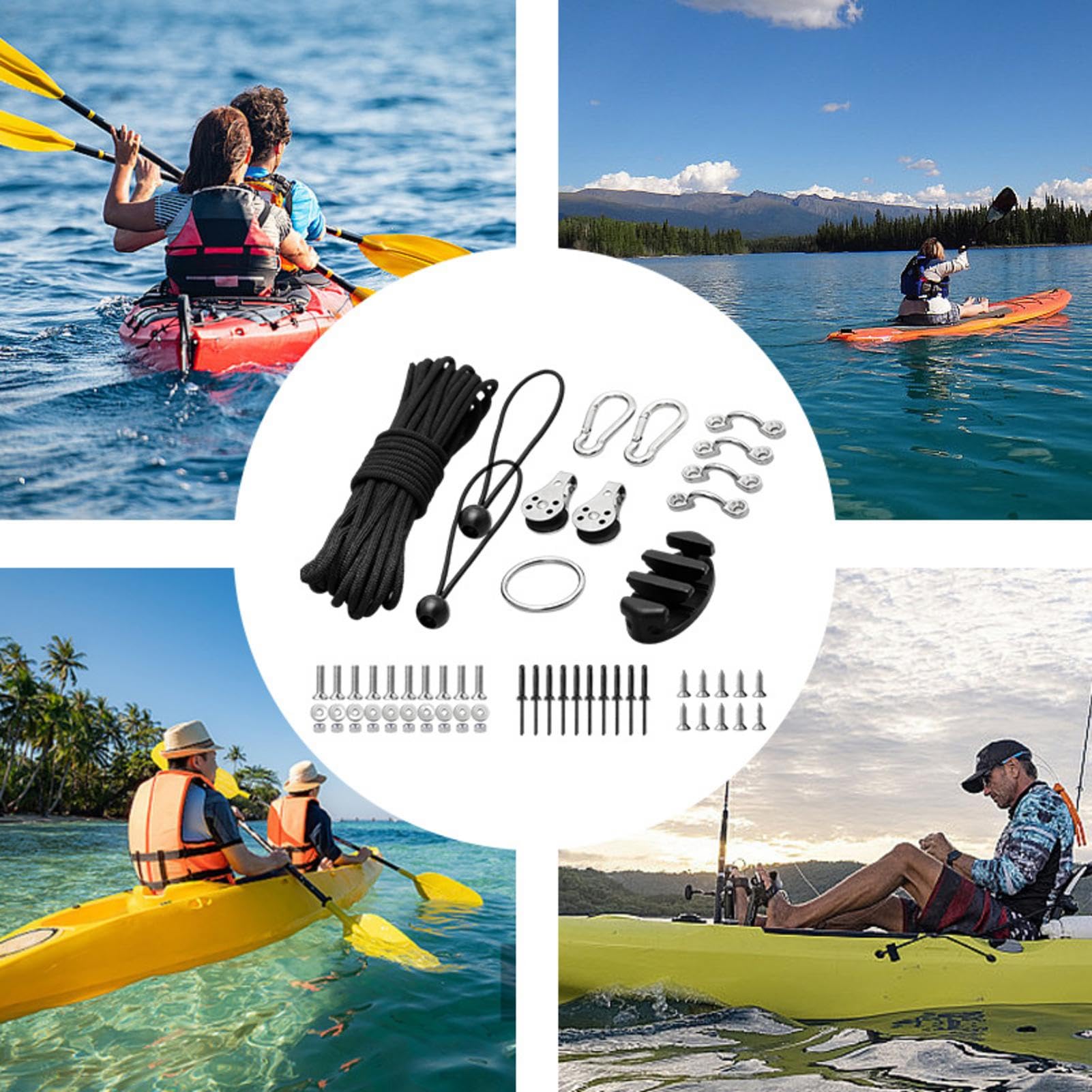 Kayak Anchors Trolley Kit, Anchors System for Kayaks, Canoes, & Boats, Stainless Steel Hardware, Paracord, 9 Meters Lines, Ideal for Kayak Fishing & Outdoor Water Activities