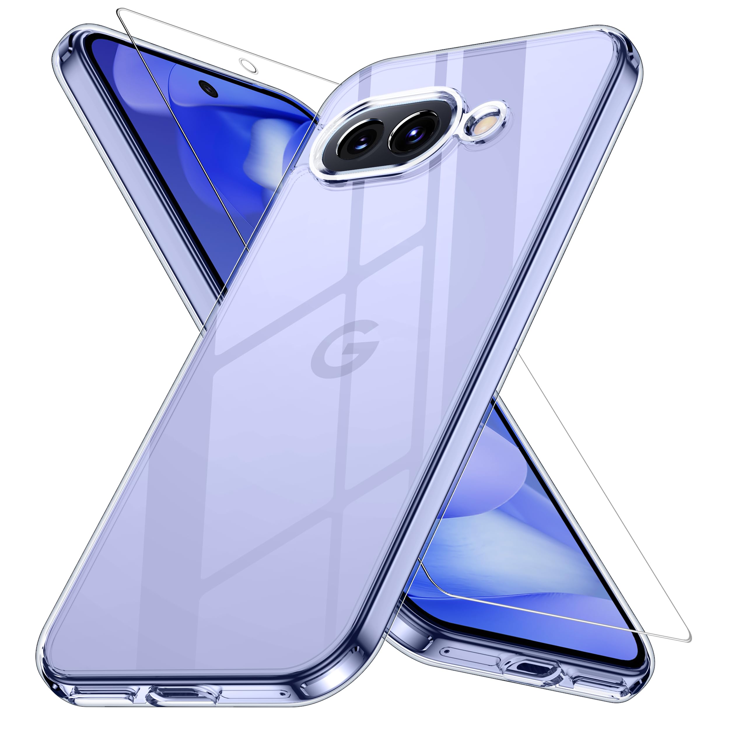 Google Pixel 9a 用ケース クリア 黄変防止 グーグルピクセル9a 専用 耐衝撃 ガラスフイルム保護付き 指紋防止 落下防止 耐久性 ストラップホール付 薄型 軽量 ソフトカバー ワイヤレス充電対応 googleピクセル9a用 XIWXI