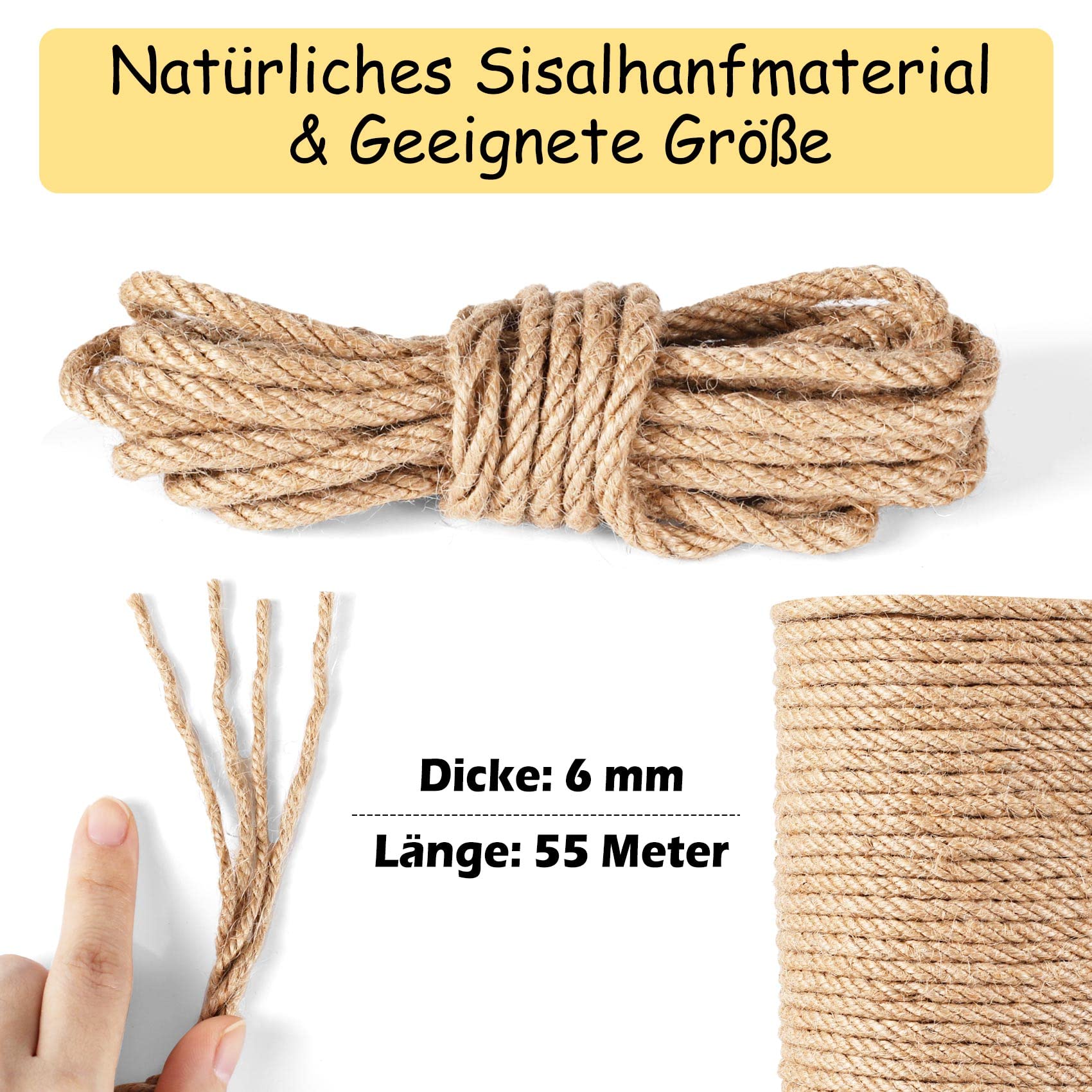Corda In Sisal Da 100 M Per Tiragraffi Per Gatti, 6 Mm, Per Progetti Fai - 9