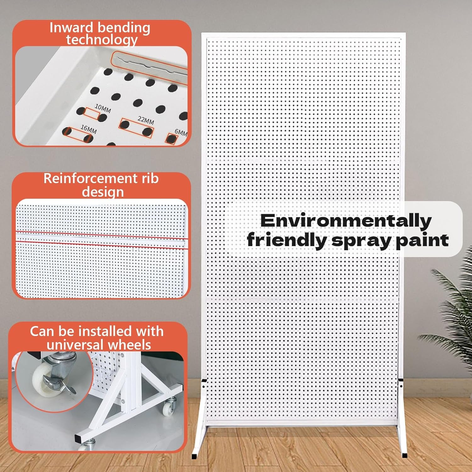 Metal Pegboard Display Stand, Standing Peg Board Organizer Rack with 20 Hooks and Wheels Pegboard Panels for Vendors Craft Shows Retail Store(White,50x100cm)