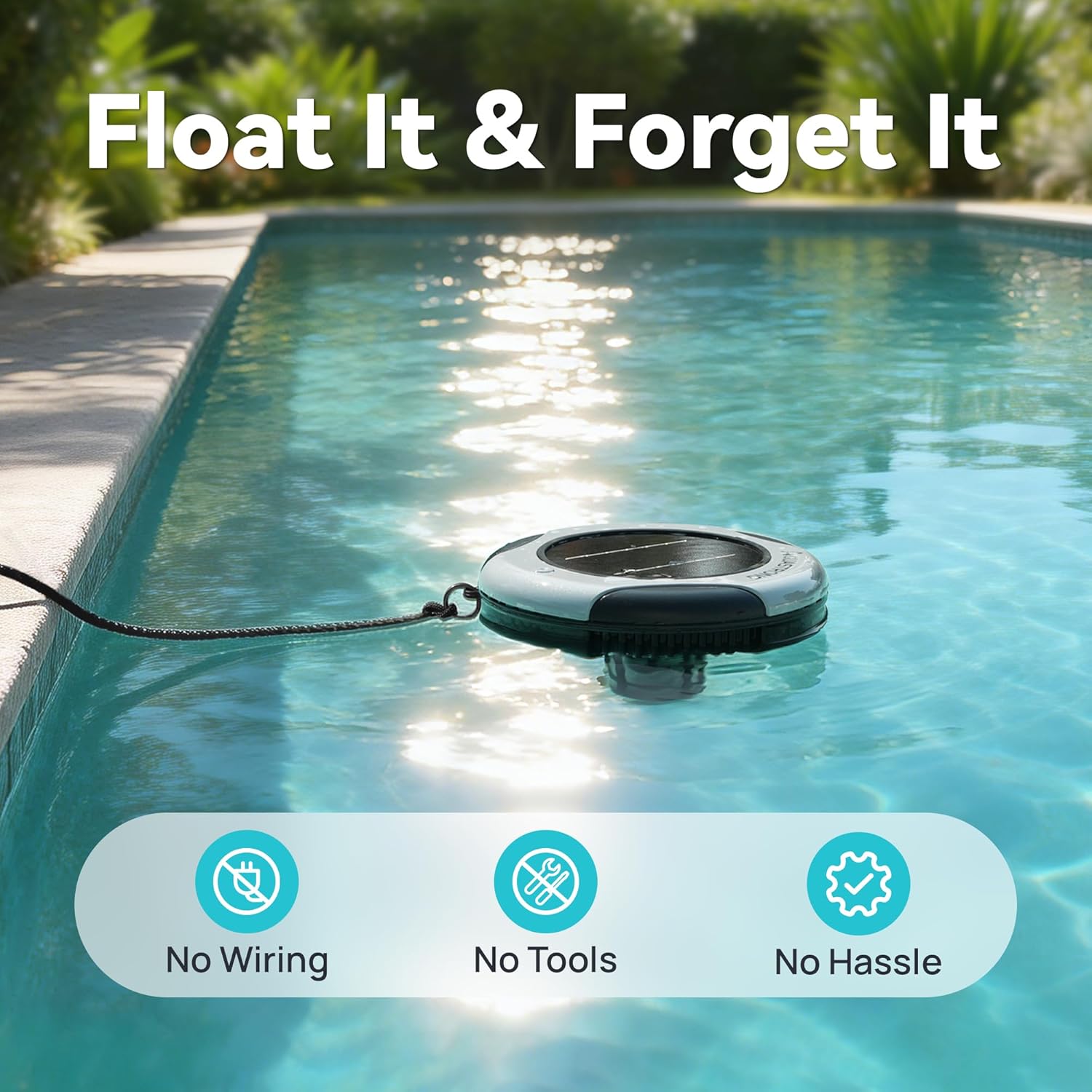 AQUASTRONG Solar Pool Ionizer with 19.9 oz Copper Anode for Above & Inground Pools up to 50,000 Gal, Solar-Powered Design Uses up to 90% Less Chlorine, Works in Fresh & Salt Water Pools, Spas/Hot Tubs