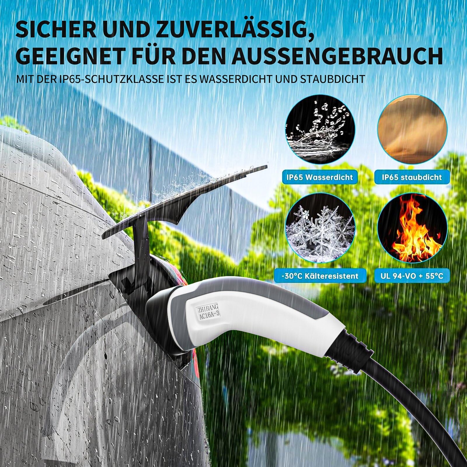 ZHIBANG EV Ladekabel typ2 11KW 16A 3 Phasig 5M für E-Auto EV/PHEV | Schnelladekabel typ2 für EV/PHEV, Mode 3 Ladekabel für Elektrofahrzeug