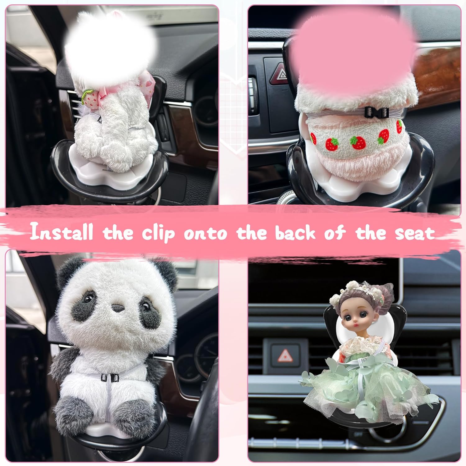 Black Double-Seat Car Seat for 10-17cm Dolls, Miniature Air Vent Clip Seat for Car, Cute Car Ornaments for Doll Display