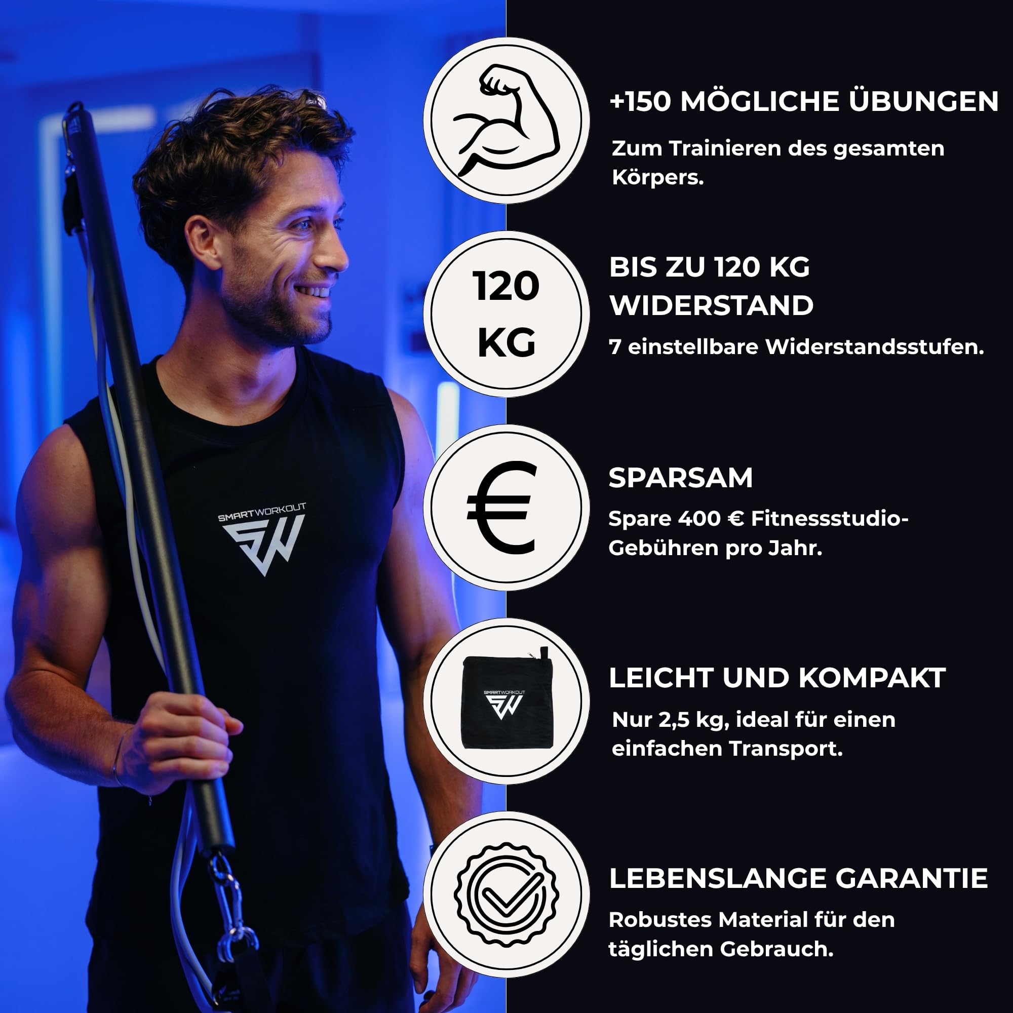 SmartWorkout Profi-Set Widerstandsbänder Krafttraining 19 Stück 120 kg Türanker