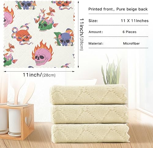 Miniatura 3 de Hand Drawn Cute Skull Snake Microfiber Drying Towel Kitchen Decor Tea Towels Absorbent Absorbent Dish Towels for Kitchen Hand Towels Kitchen