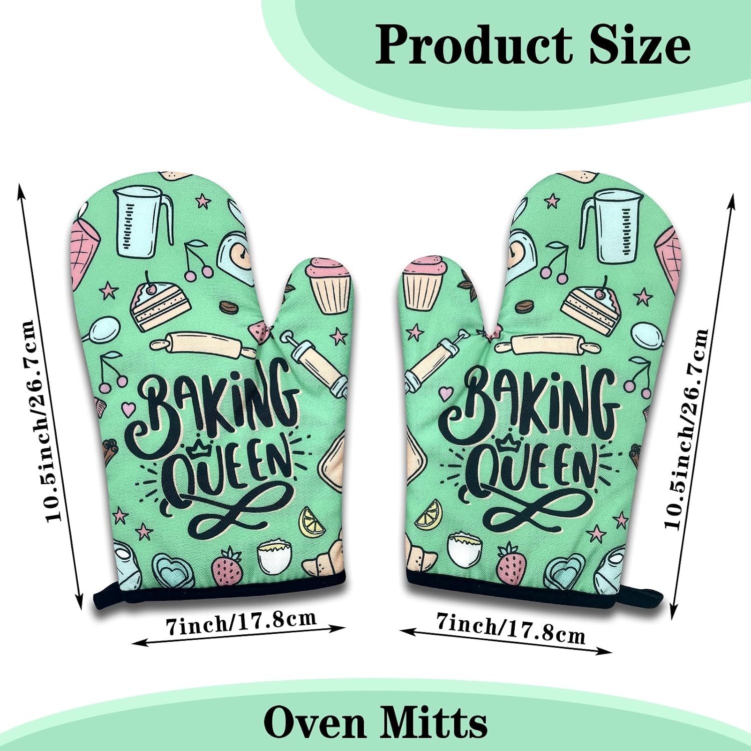 2 Pack Funny Baking Oven Mitts for Women, Baking Queen, Heat Resistant Silicone Non-Slip Mitts, Kitchen Decor Gifts for Bake Lover, Sweet Housewarming Gifts for Hostess Mom Wife Chef Baker