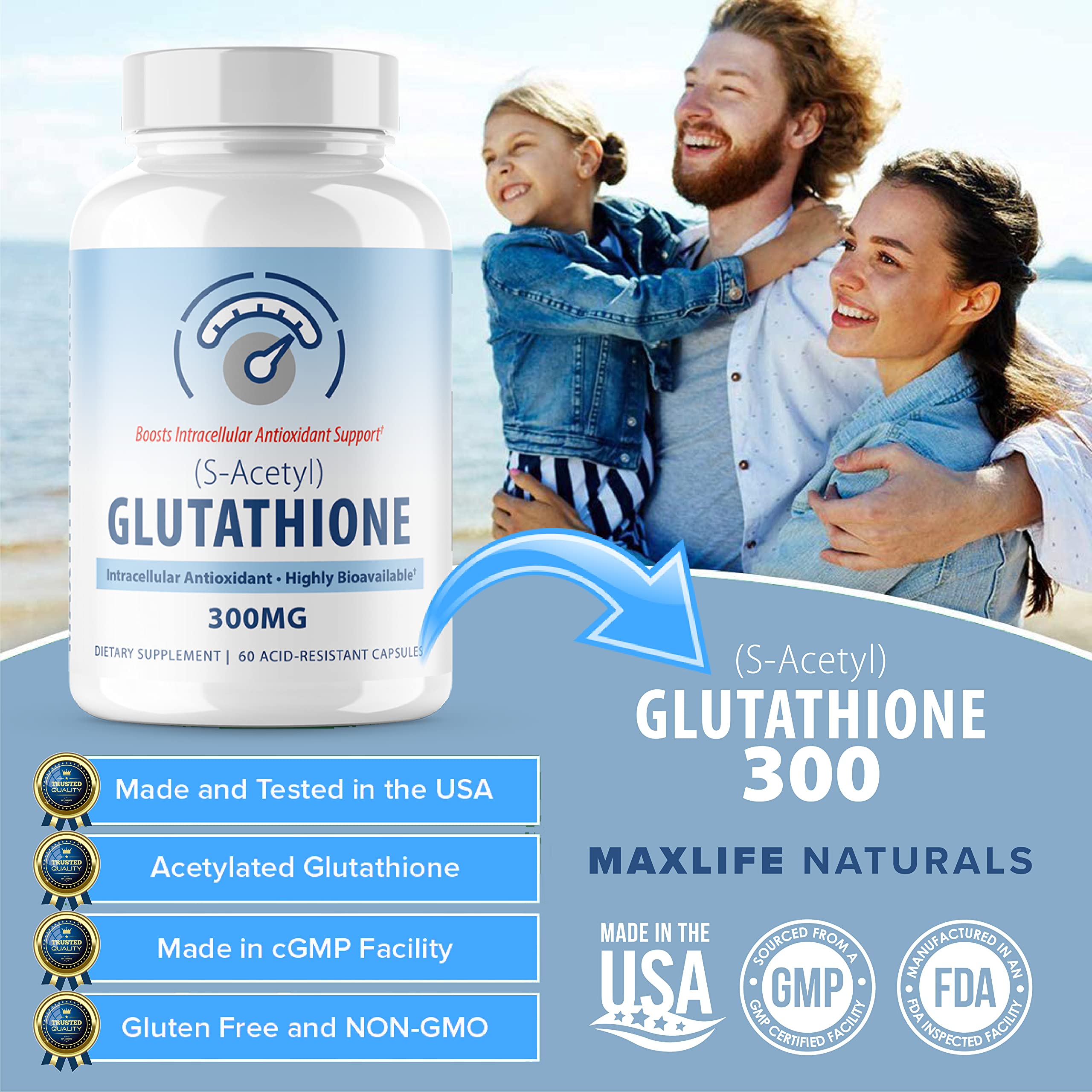 SAcetyl LGlutathione 300mg PER Capsule 60 Caps, Extra Strength (Acetylated Glutathione) S
