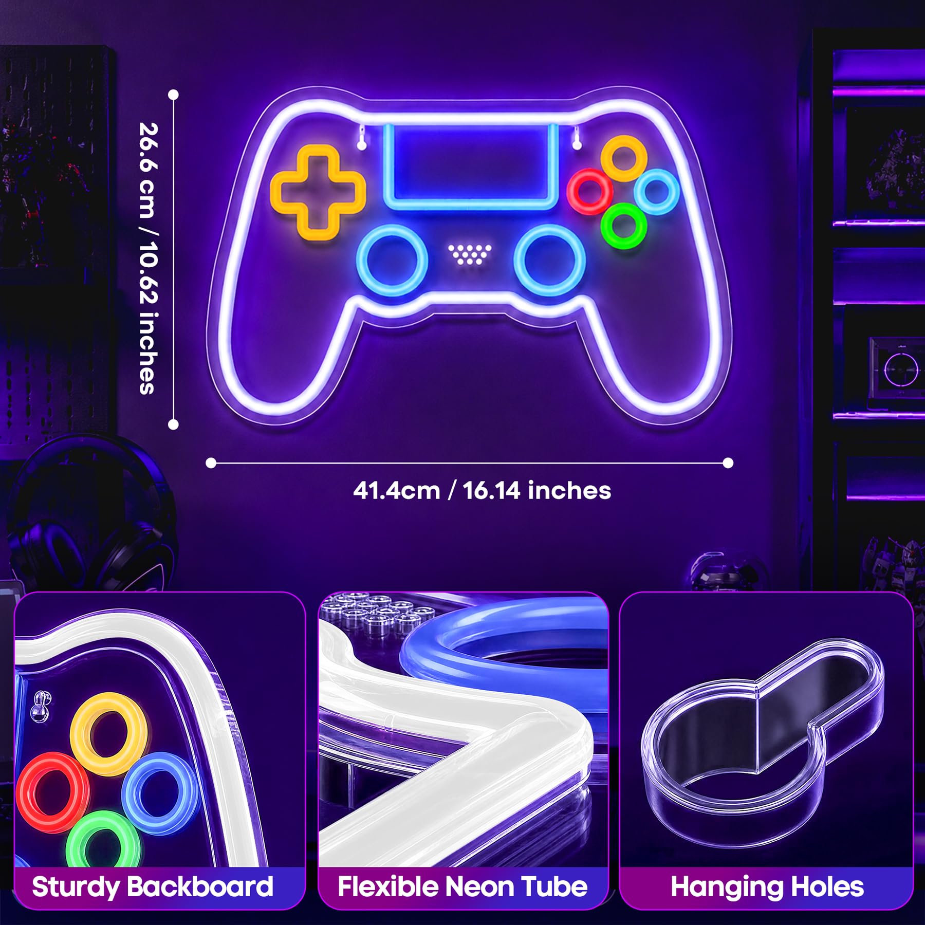 Insegna Neon Gamepad Personalizzata per Gaming, Lampada LED RGB con Telecomando, 10 Modalità di Luce, Decorazione da Parete per Stanza Gamer, Accessori Gaming Luce Neon Controller