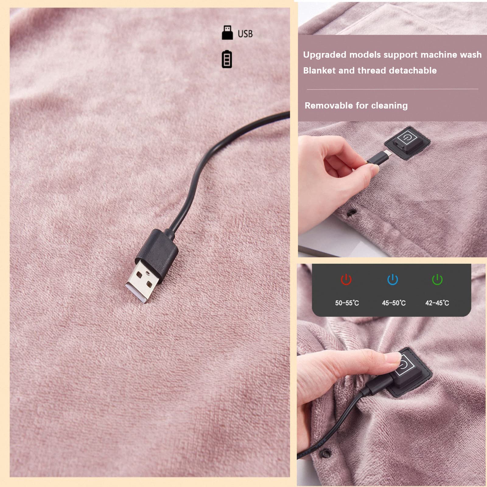 Manta de Tiro con calefacción eléctrica USB para el hogar, Manta de calefacción Individual de Temperatura de 3 velocidades, Calentador de Franela cómodo para Oficina